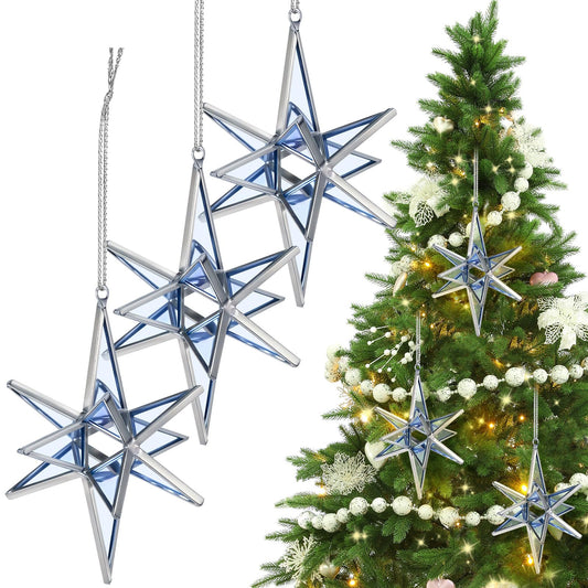 Leinuosen 6 Pcs Christmas Bethlehem Star Ornament for Christmas Tree 3.14 Inch Stained Glass Hanging Decoration 3D Xmas Tree Ornaments Home Decor Gift