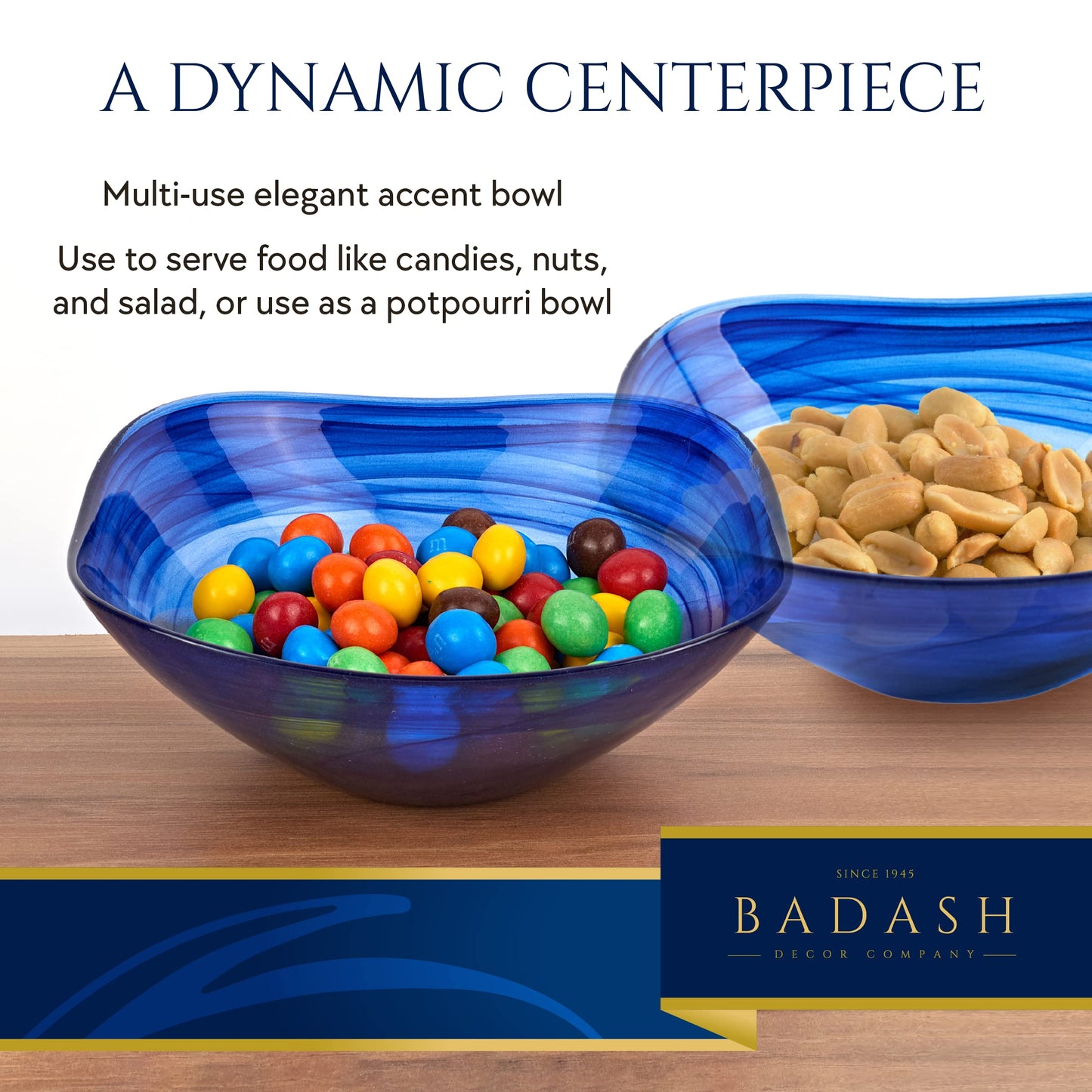 Badash Small Square Decorative Bowl, Alabaster Glass Candy Dish, Home Décor Table Accent Bowl, 6” Diameter, Pair of 2, Cobalt Blue