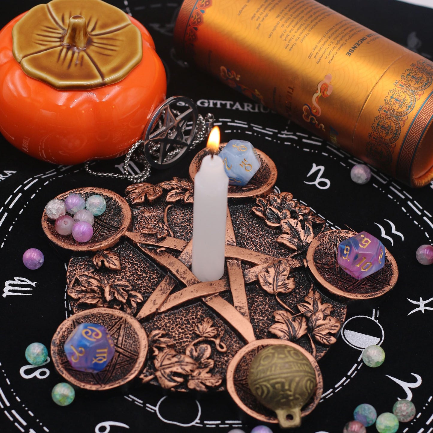 Star Candle Holder Astrology Pentacle Altar Plate Resin Tealight Holder Tray Witchcraft Altar Supplies for Witchcraft Wiccan Tarot Supplies Copper