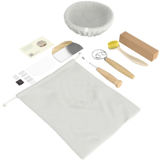 TEY 9'' Banneton Bread Proofing Basket Set – Natural Rattan Banneton with Linen Liner, Baking Tools & Accessories, Digital Recipe eBook, Artisan Sourdough Starter Kit, Homemade Bread Baking Gift Set