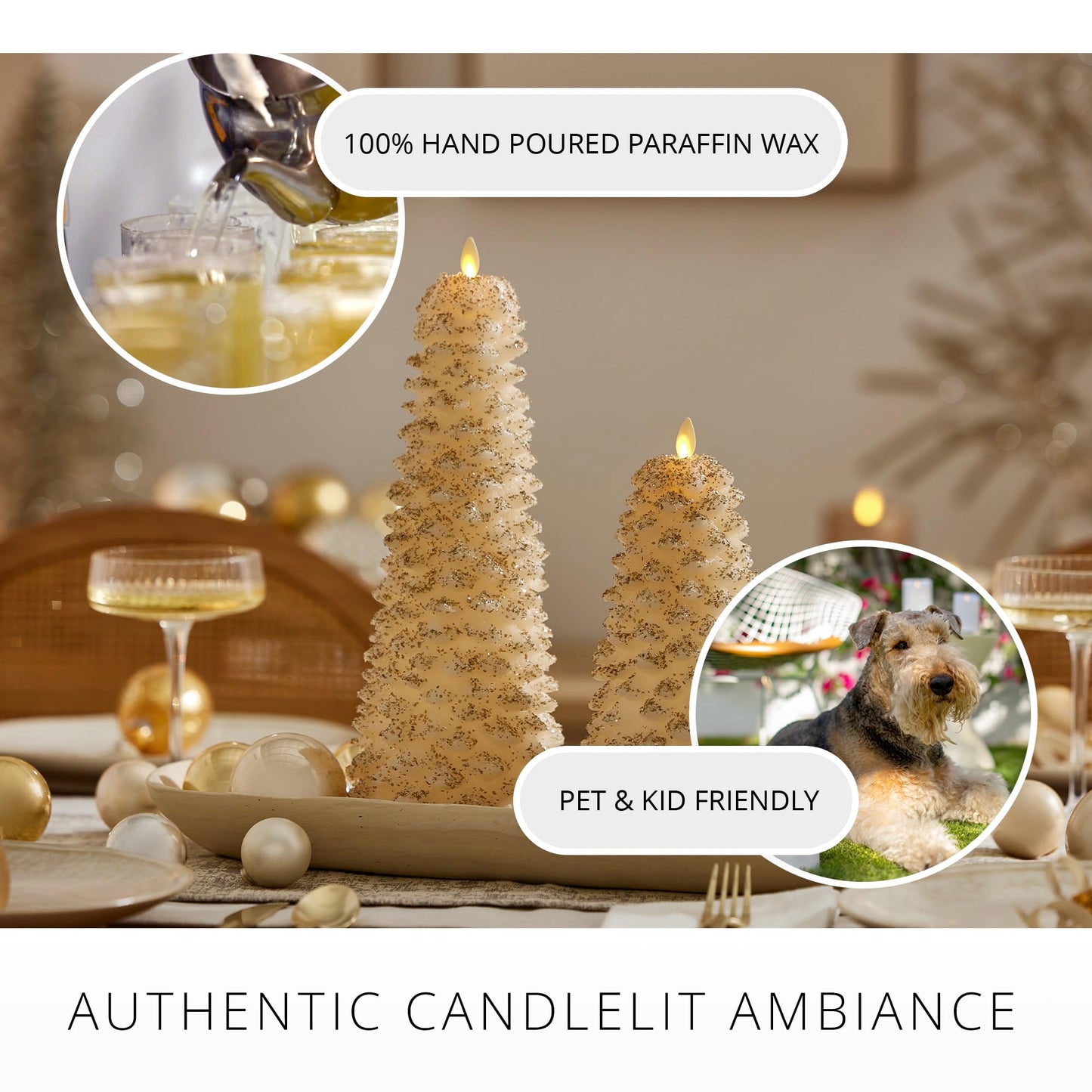 Luminara Christmas North Tree Flameless LED Candle, White Swan 9.6" Battery Operated Moving Flame Real Wax Unscented Safe Timer Home Decor Convenient