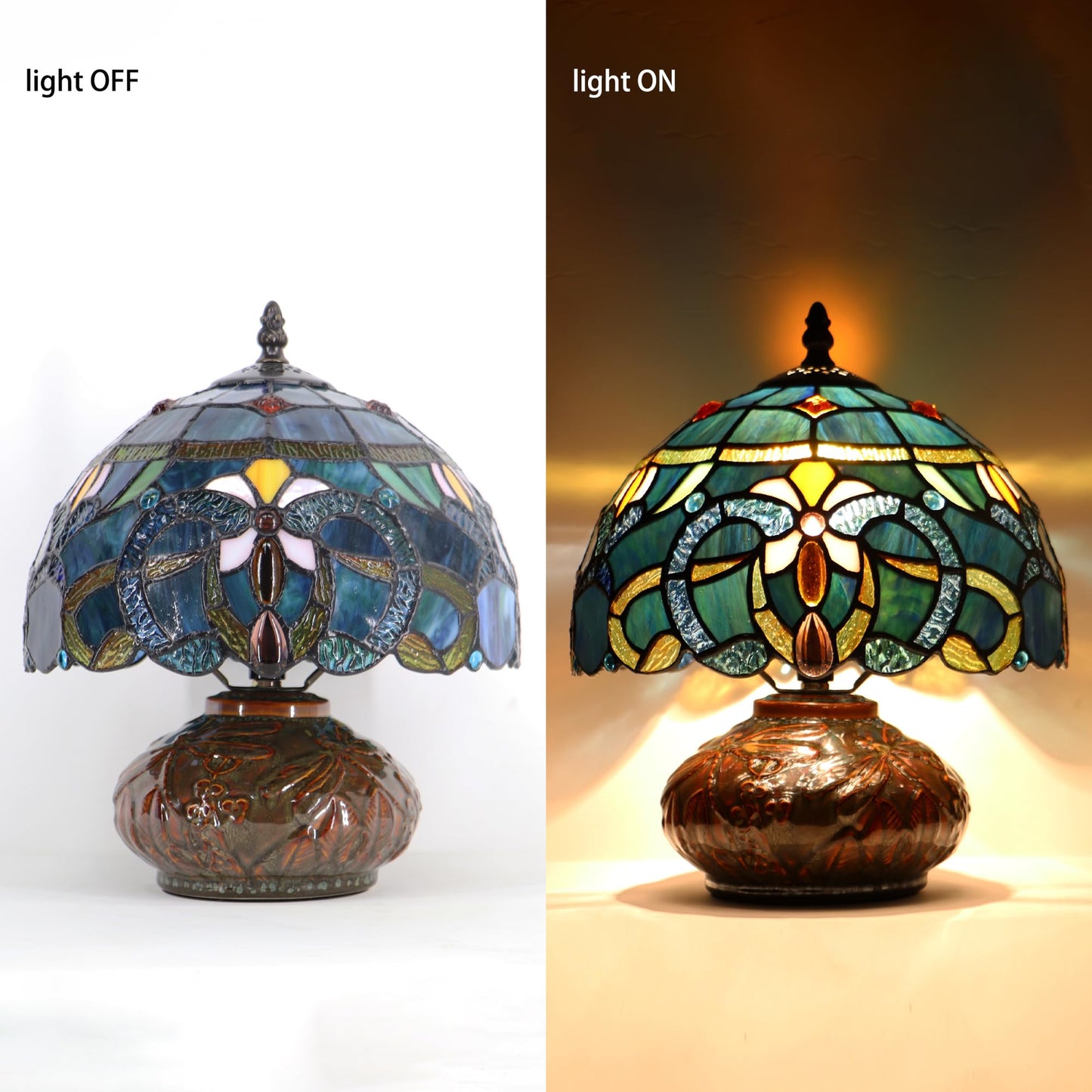 LXHCYOU Small Tiffany Table Lamp, 10X10X11 Inch Mini Stained Glass Mushroom Desk Light Memory Sympathy Ceramic lamp (Blue Baroque Style)