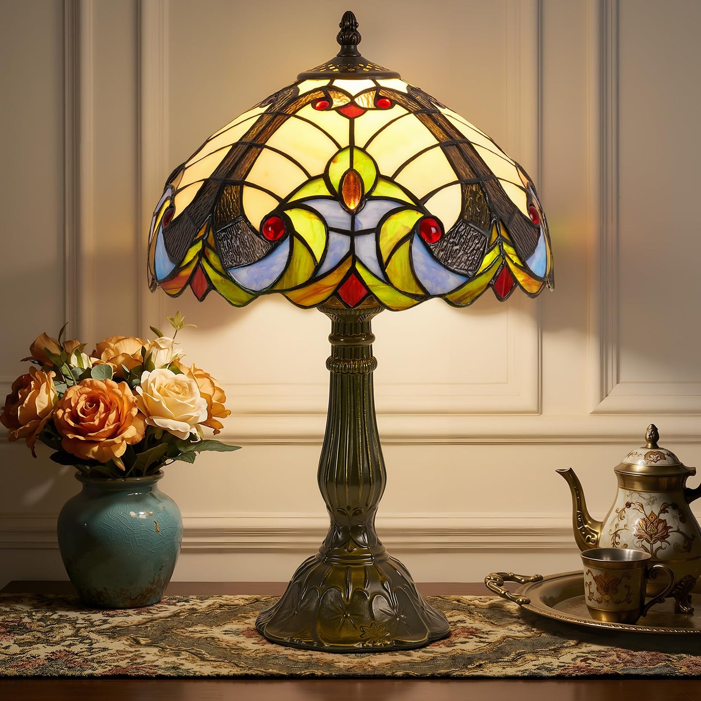 Rynxphera Tiffany Table Lamp,12 in Baroque Liaison Stained Glass Style Lamp