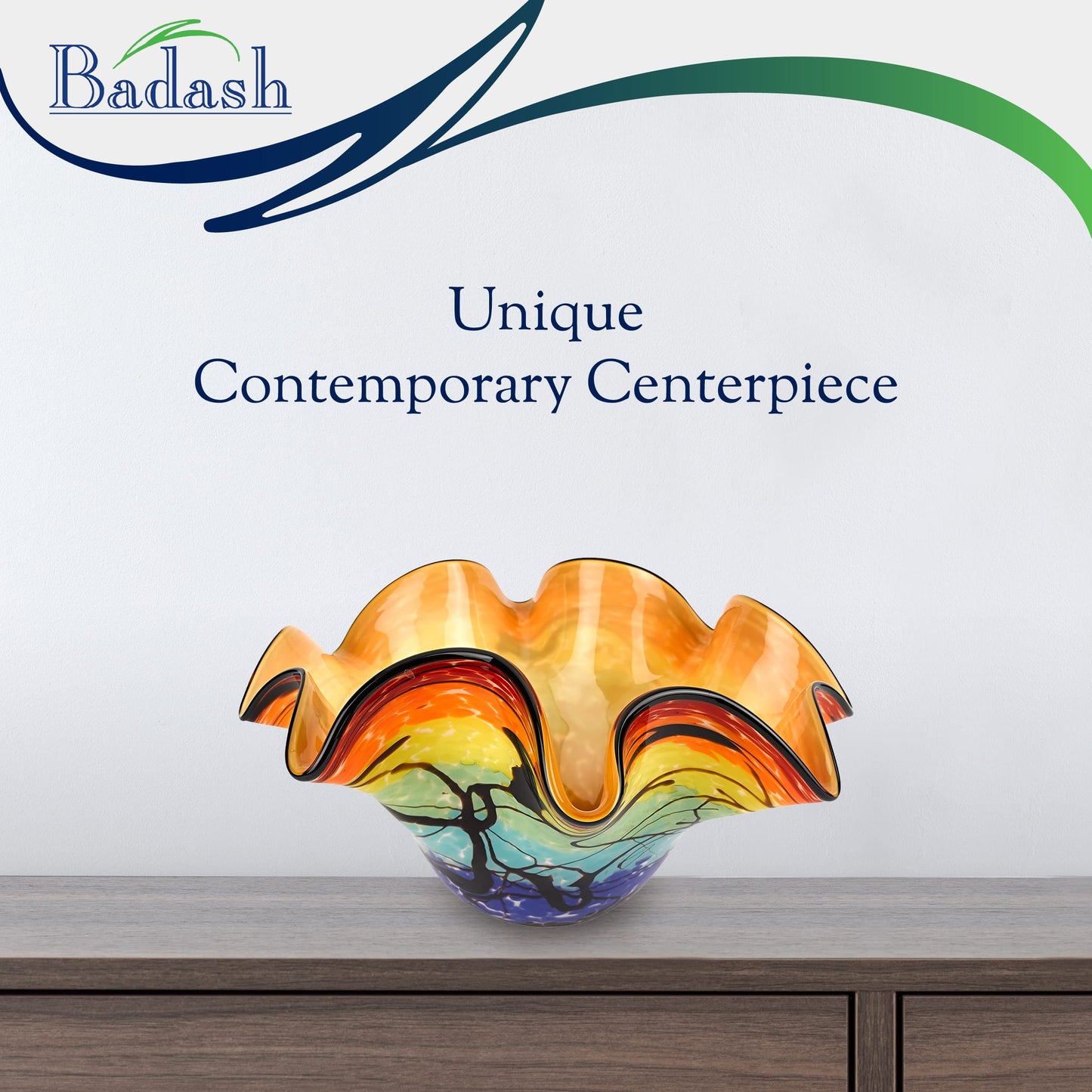Badash Allura Murano-Style Art Glass Centerpiece Bowl 15 Inch
