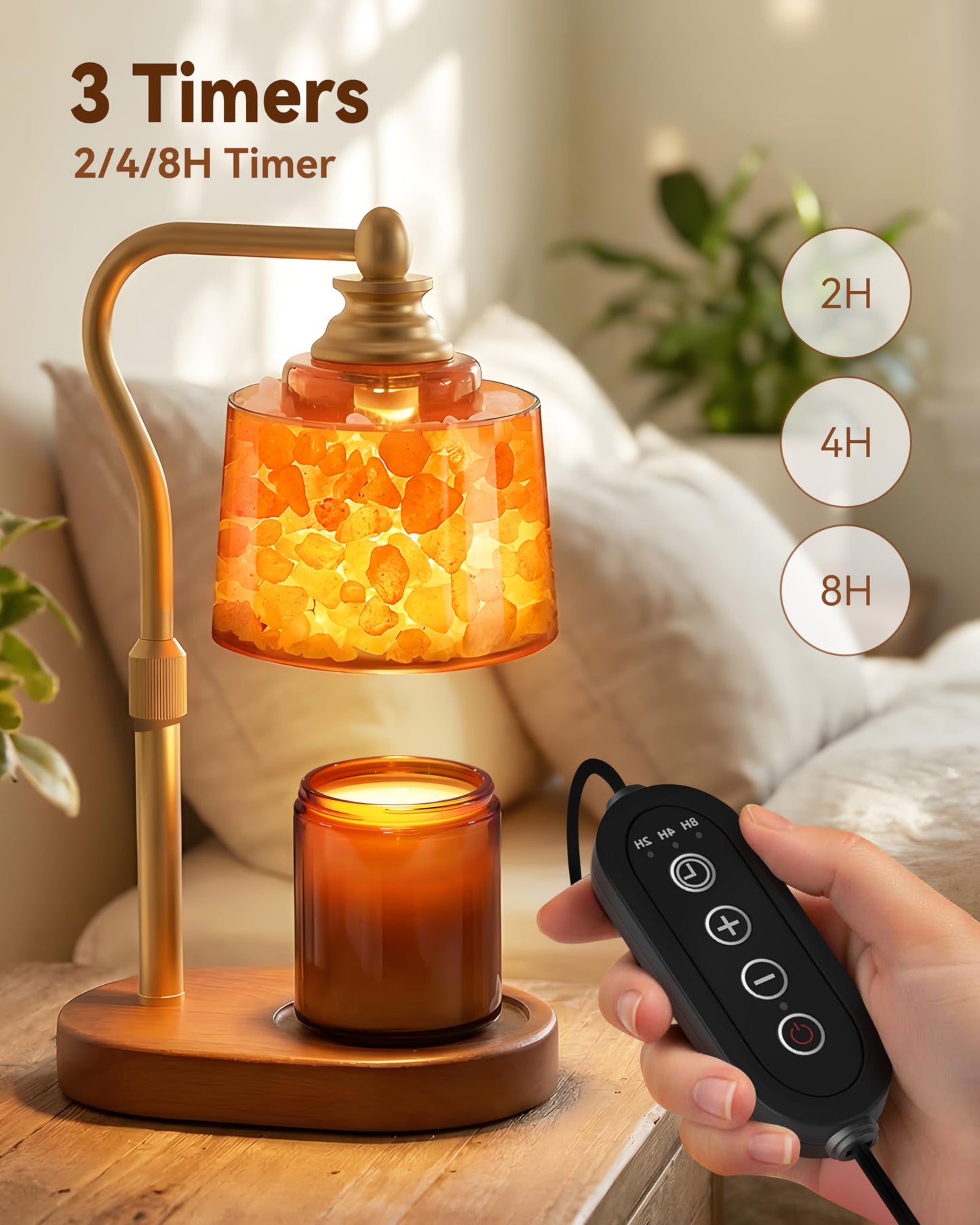 CaHomet 3-in-1 Candle Warmer Lamp with Timer Dimmable, Himalayan Salt Lamp & Passive Diffuser, Gifts for Women, House Warming Gifts, Wax Melt Warmer for Jar Candles (Gold)