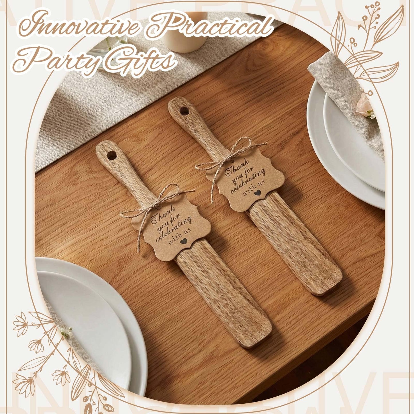 Lineshading 24 Pack Wooden Spurtle Party Favors with 24 Thank You Cards and Twine, 10 Inch Skinny Sourdough Jar Spatulas, Practical Kitchen Gifts for Wedding, Bridal and Baby Shower Guests