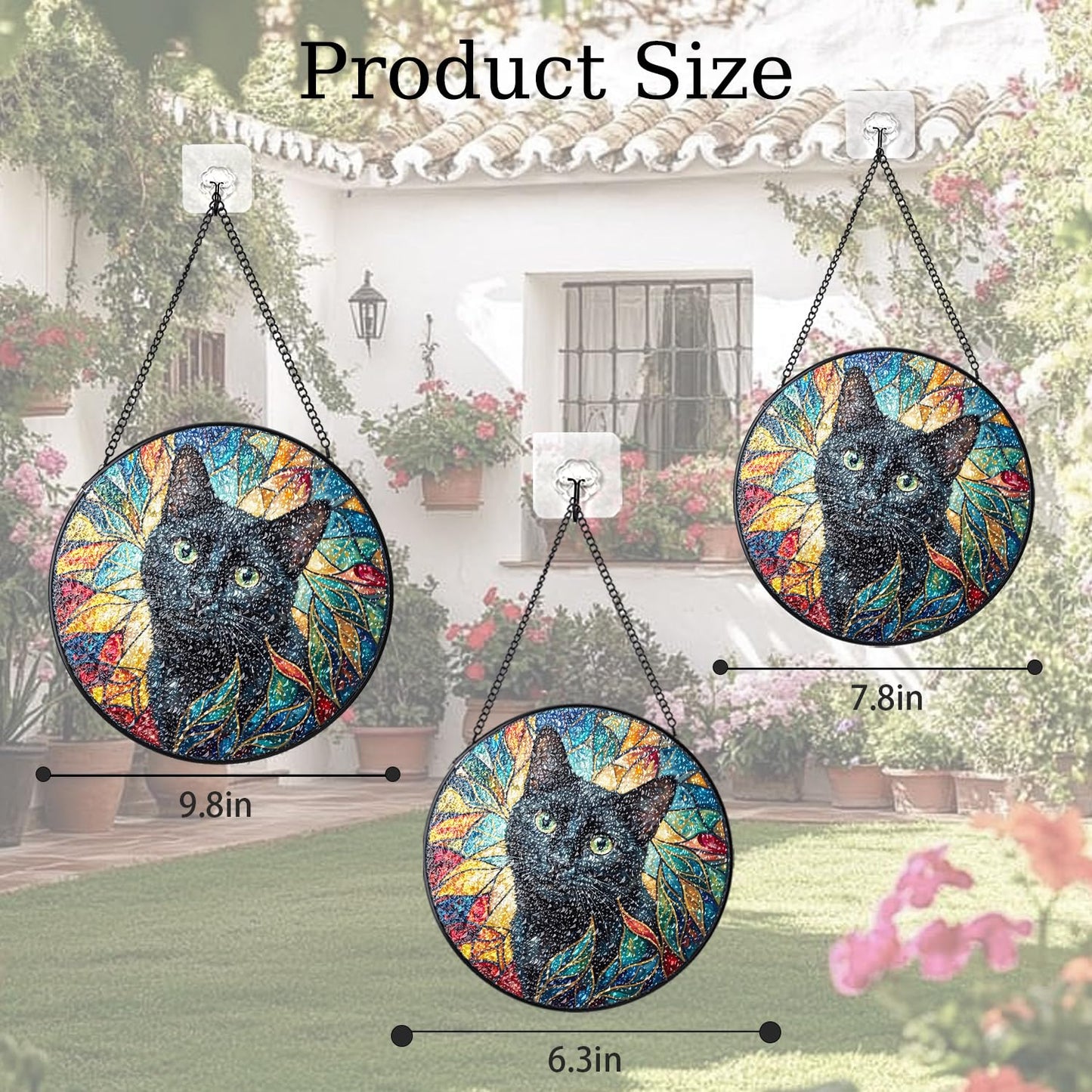 Stained Glass Window Hanging, Black Cat Stained Glass Style Leaves Suncatchers Glass, Sun Catcher Decoration Wall Decor, Cat Lover Gifts, Mother Gifts