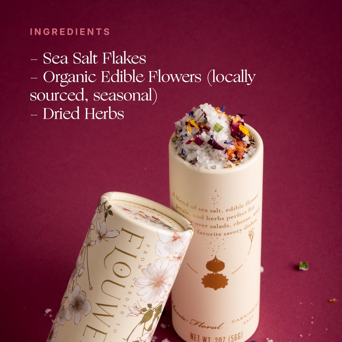 Flouwer Co Finishing Sea Salt with Edible Flowers, Artisinal, Handmade, Flaky Garnishing Topper with Dried Flowers, Decorative, 2 oz
