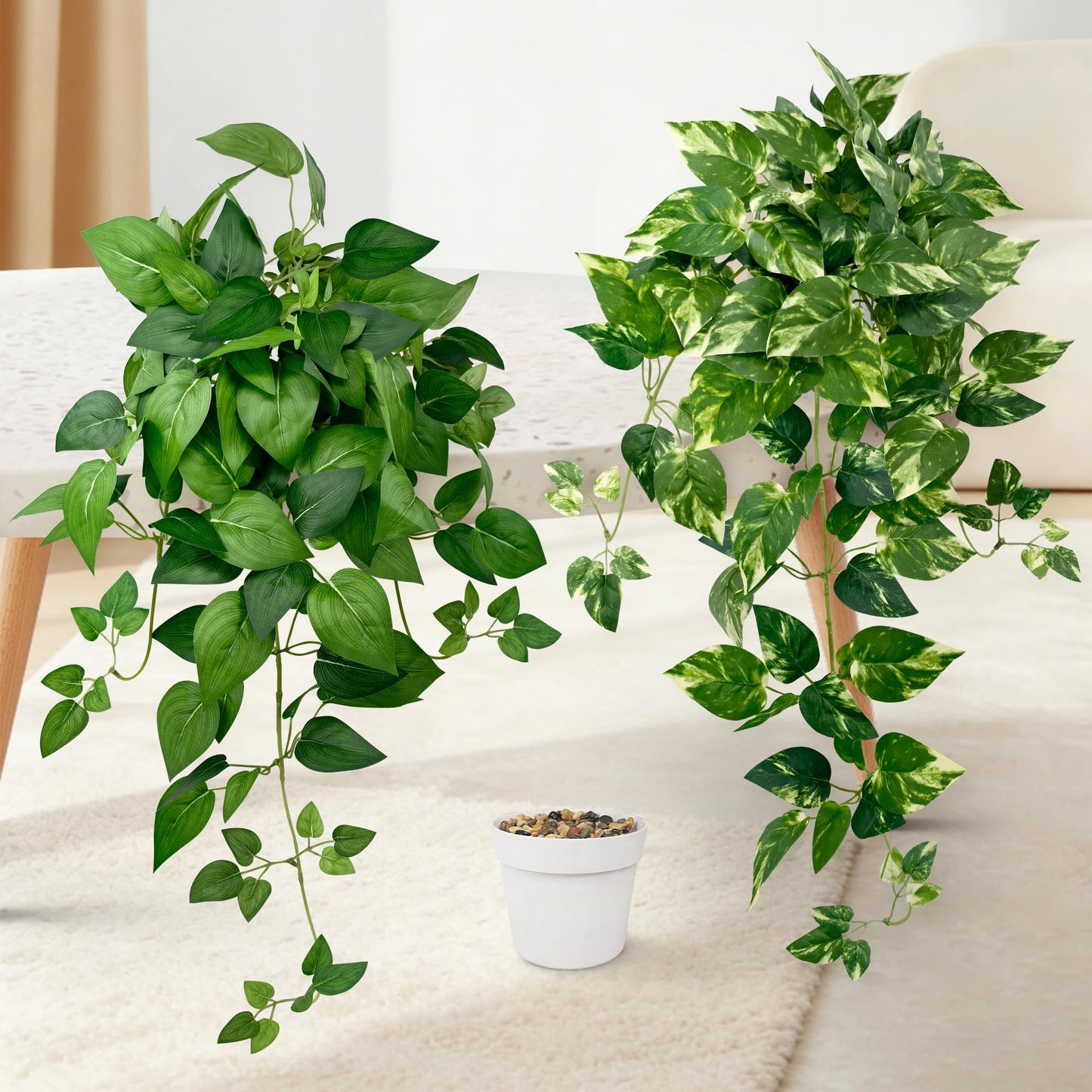 VUAHAUL Artificial Hanging Plants with White Pots (2, Green and Yellow Green, 23.6'')