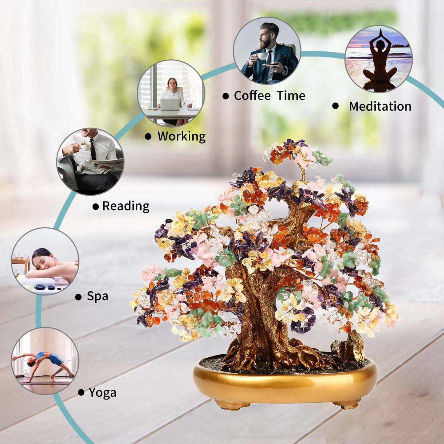 LEAFIS Natural Tree of Life (1,251 Gemstone Count) Crystal Tree with Healing Properties - Bonsai Feng Shui Money Tree for Healing and Luck (7 Color) One Size