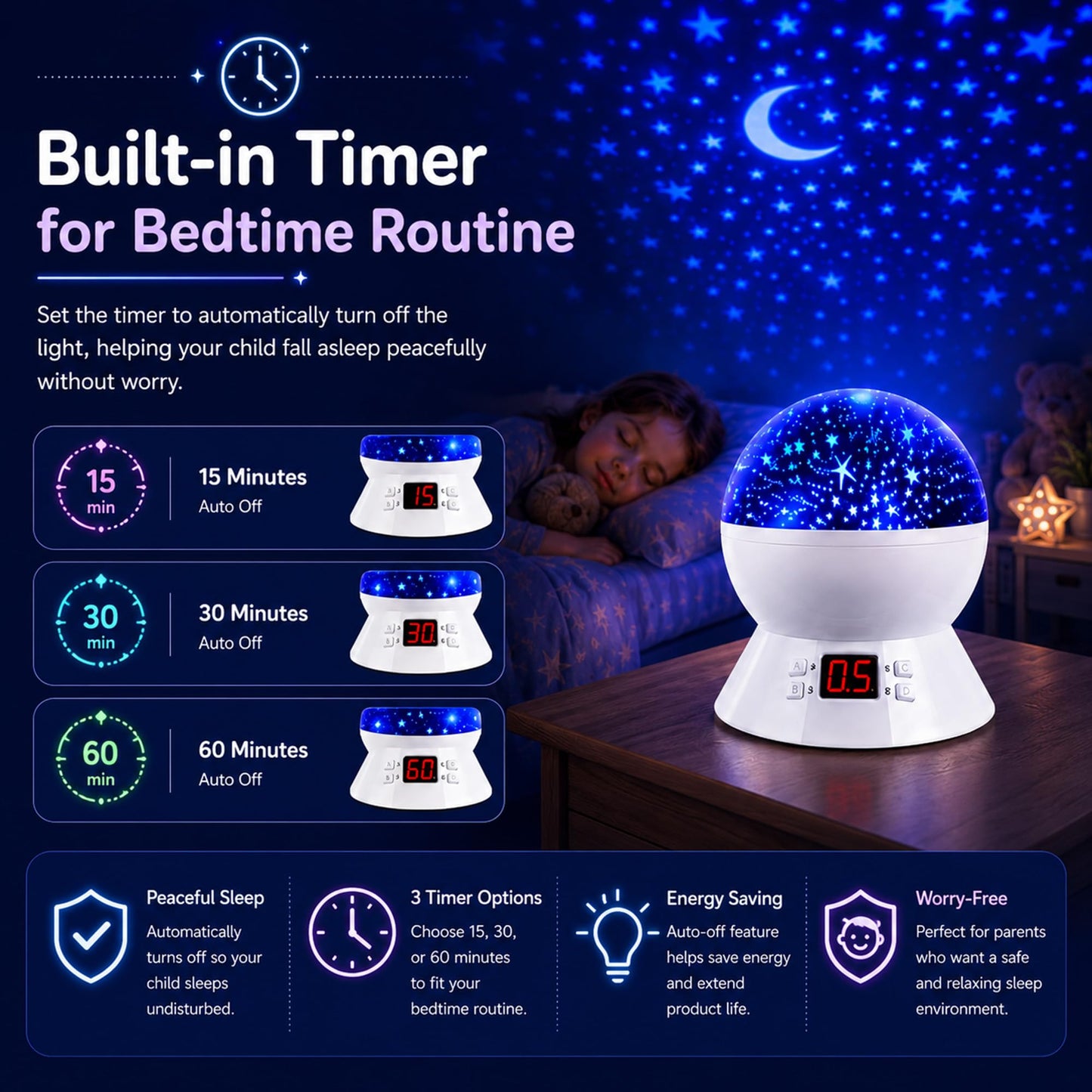 MOKOQI Star Projector Night Light for Kids, Rotating Stars Night Light Projector for Kids Bedroom, Star Projector with Timer, Light Up Stars for Ceiling, Star Machine Gift for Boys Girls Toddlers