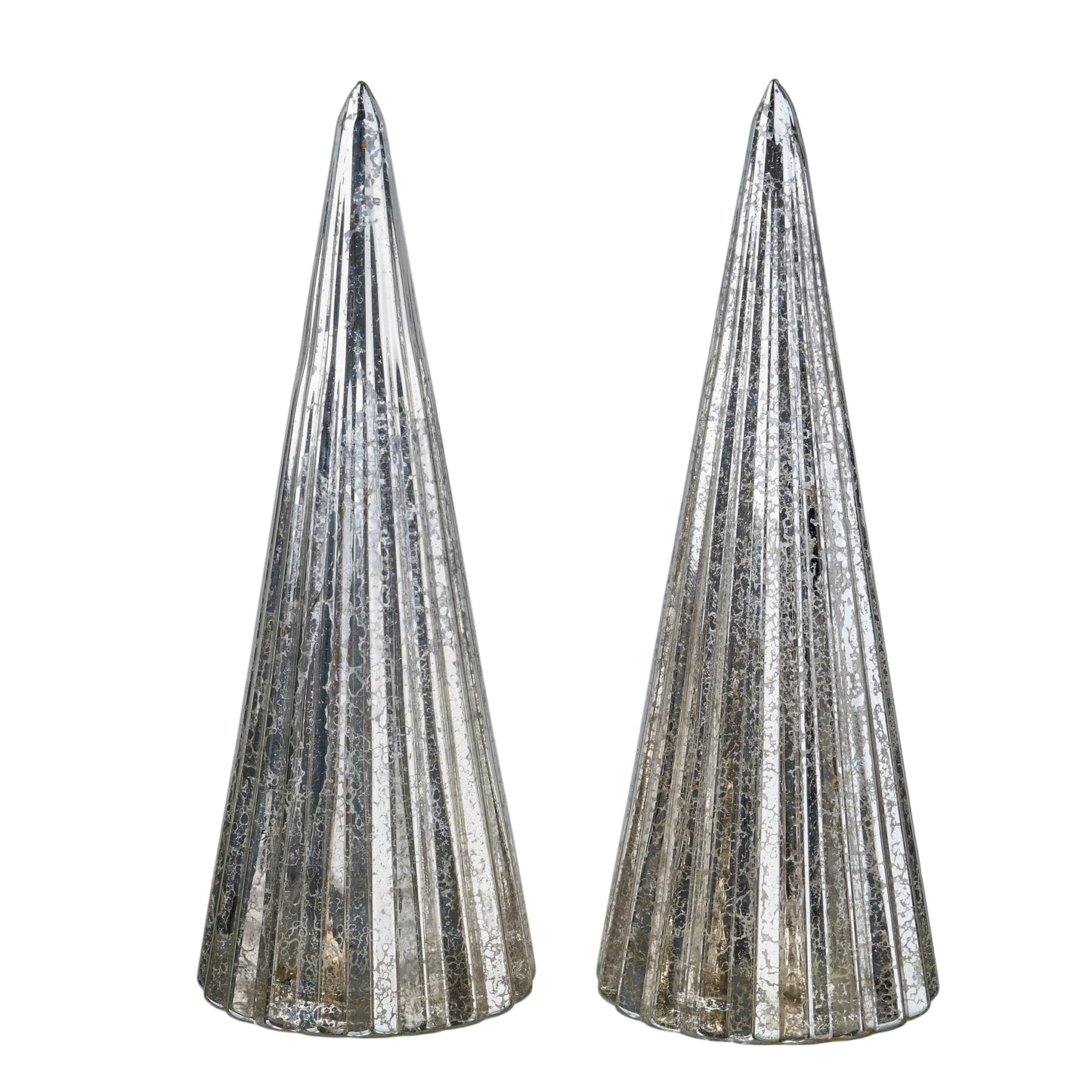 Set of 2 Mercury Glass Christmas Tree Silver Glass Christmas Trees Collectible Figurines with Led Indoor Table Centerpiece Decorations Mantel Gift