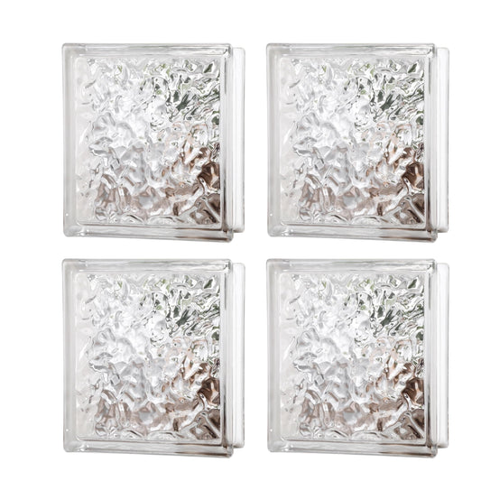 4 Pack-7.48"x7.48"x3.54" High Transparency ice Crystal Patterned Square Hollow Glass Brick - Used in Building Fields Such as Restaurant partitions,bathrooms,as Well as for DIY Lighting fixtures etc