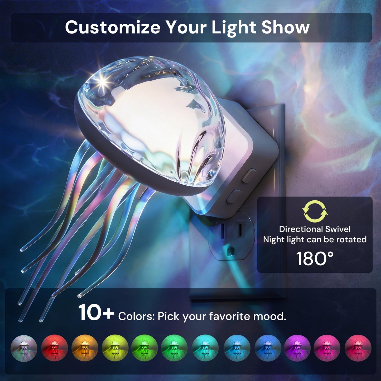 L LOHAS LED Night Lights Plug Into Wall, Night Lights Jellyfish Projector with Dusk to Dawn Sensor, 180°Dynamic Rotating Night Light for Kids Adults Teen Girl Gifts Room Decor Aesthetic