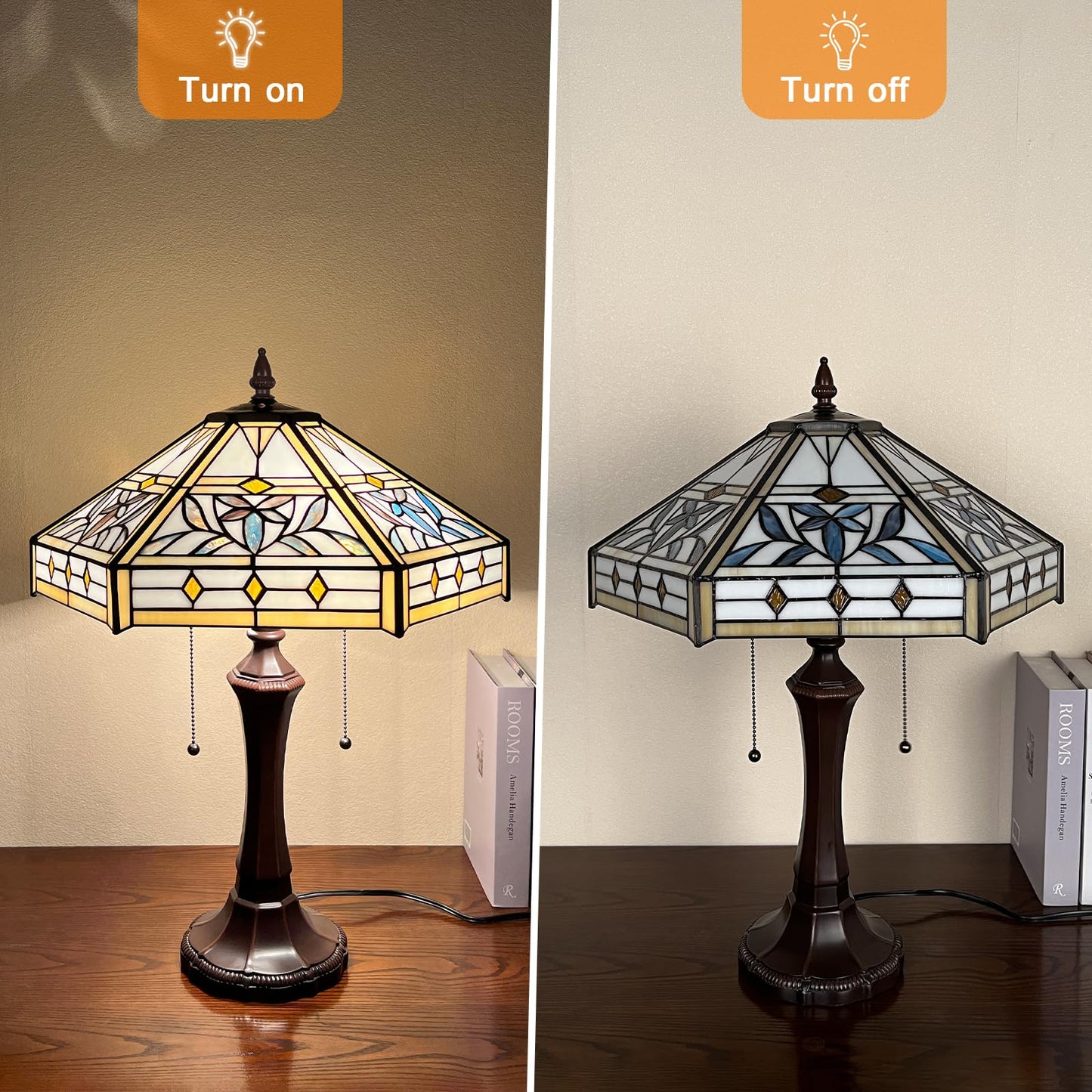 Capulina Tiffany Lamp Mission Hexagon Stained Glass Table Lamp 2-Light