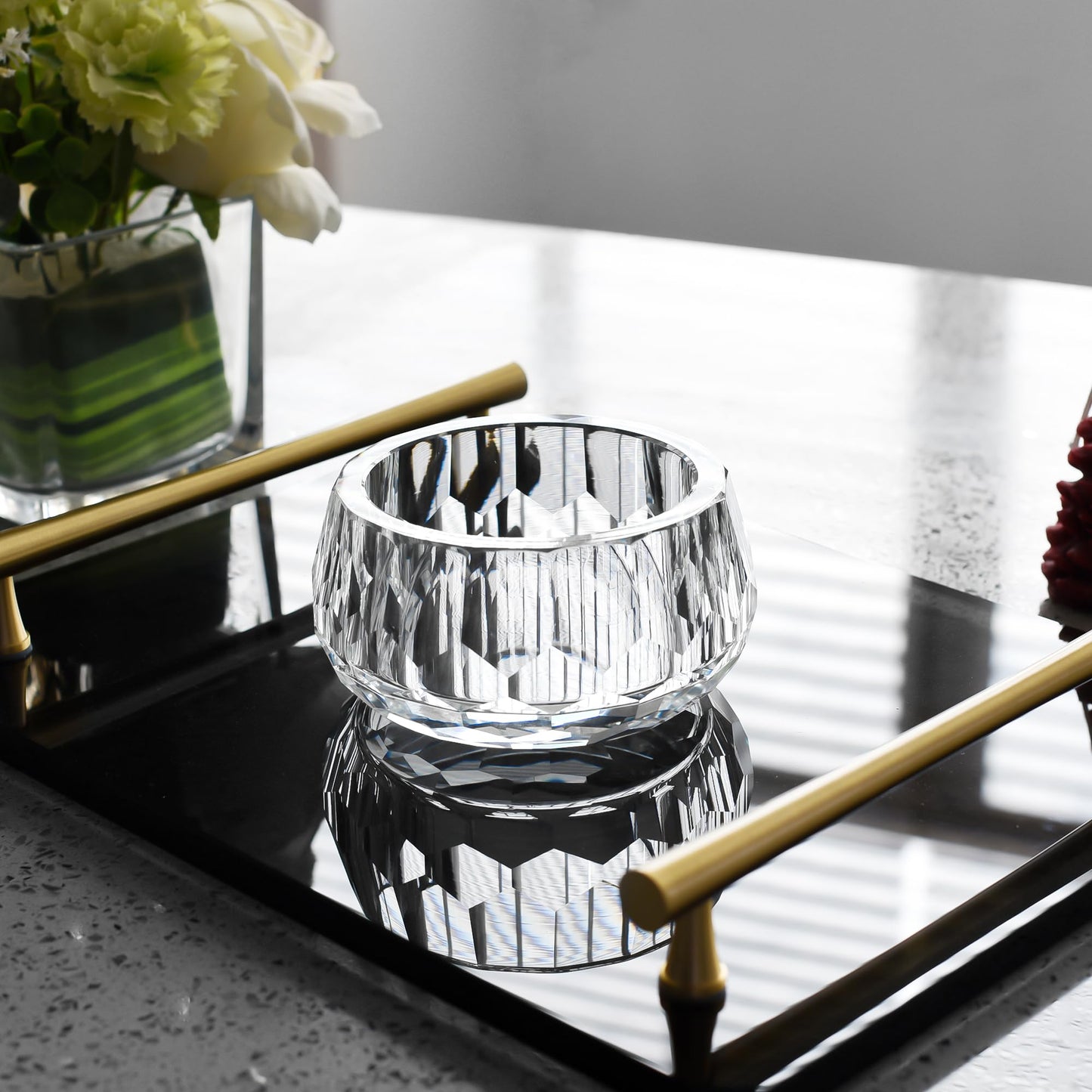 DONOUCLS Crystal Candy Dish Hand-Cut Decorative Bowl W4.7 x H2.4 for Home Decor, Comes With Gift Box