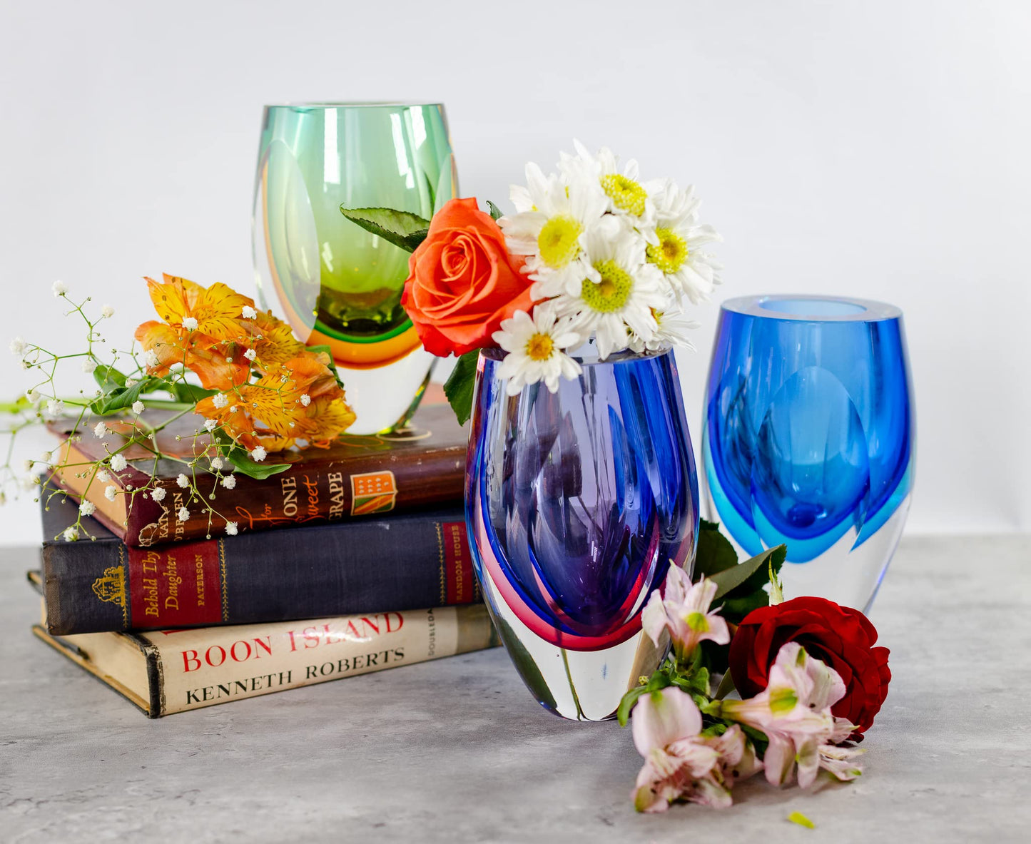 Badash Azure Murano-Style Art Glass Flower Vase Centerpiece, 6 Inch
