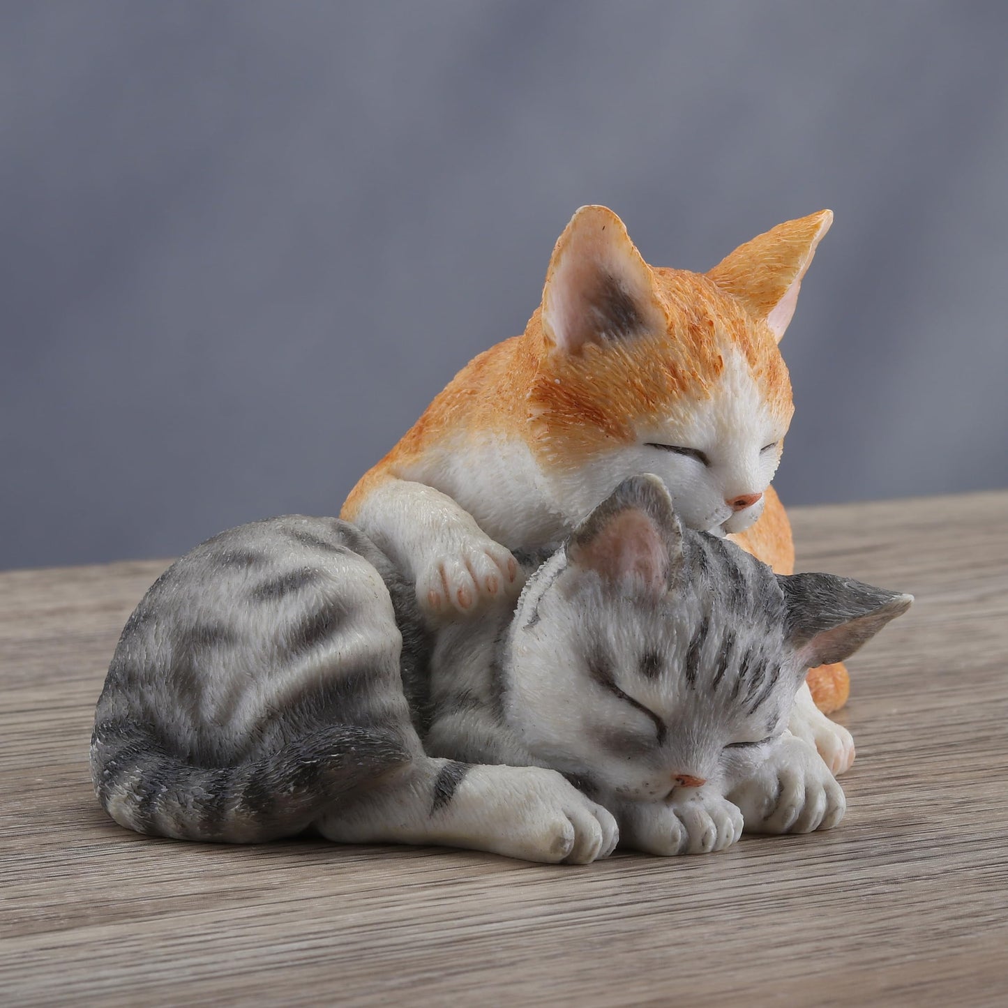 5.13 Inch Sleeping Tabby Kittens Decorative Figurine, Orange and Gray