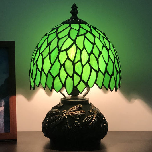 Small Tiffany Lamp Mini Stained Glass Table Lamp Green Wisteria Leaf Style