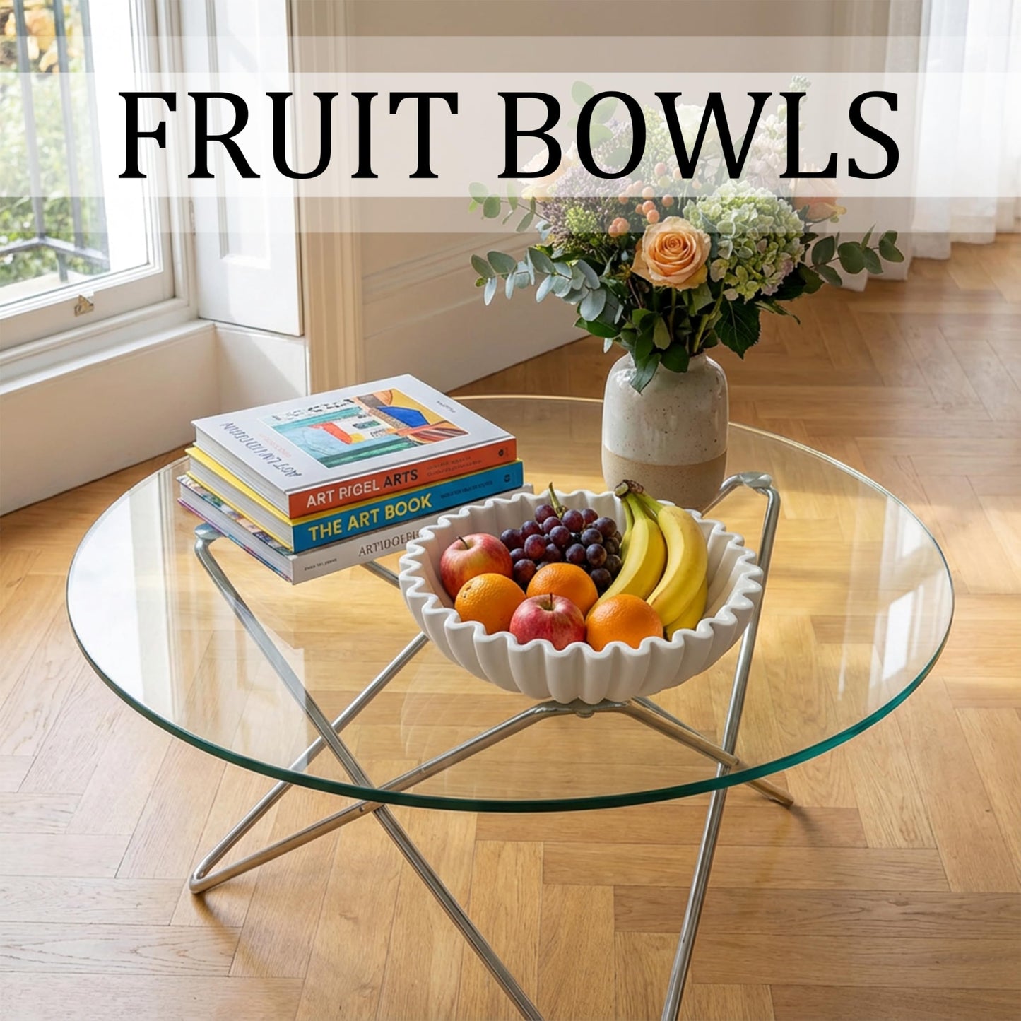 Firevigo Decorative Bowls for home decor, 7.9''×7.9''×2.76'' Medium model fruit bowl for kitchen counter, Scalloped key bowl for entryway table