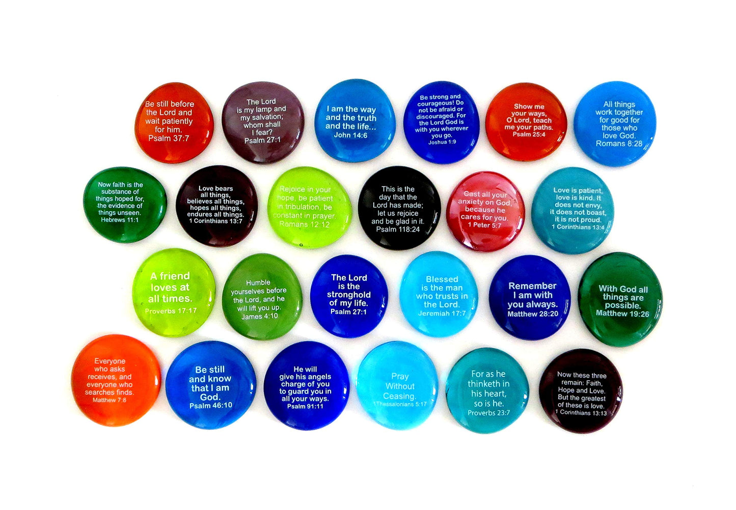 Lifeforce Glass Scripture Glass Stones, 24 of Your Favorite Inspiring Bible Verses on Translucent and Opaque Rocks, Set II.