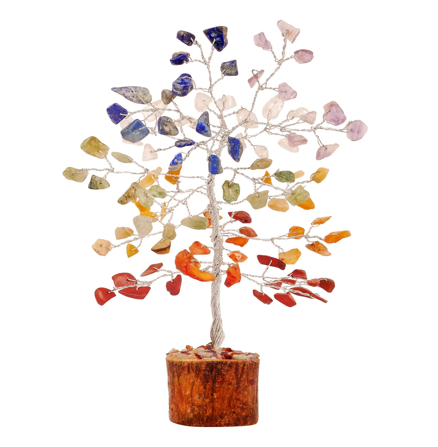 FASHIONZAADI Seven Chakra Natural Stone Feng Shui Bonsai Money Tree for Chakras Balancing Good Luck Crystals Healing Table Décor Health Prosperity Size 7-8 inch (Silver Wire)