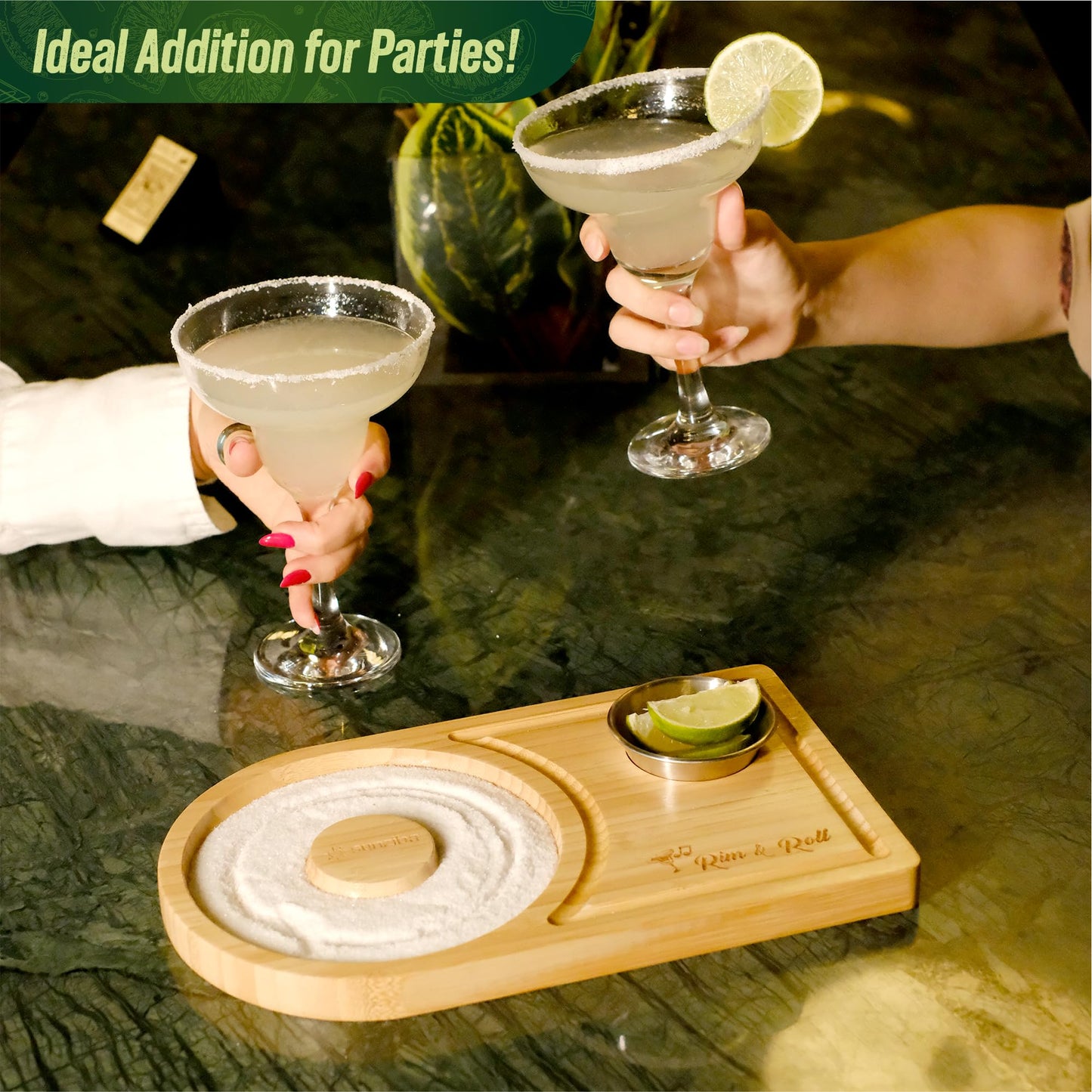 Sunziba Margarita Salt Rimmer Set for up to 6" Rims | Bamboo Salt Rimmer for Cocktails | Bartender Accessories & Home Bar Gift | Margarita Kit and Bartender Tool