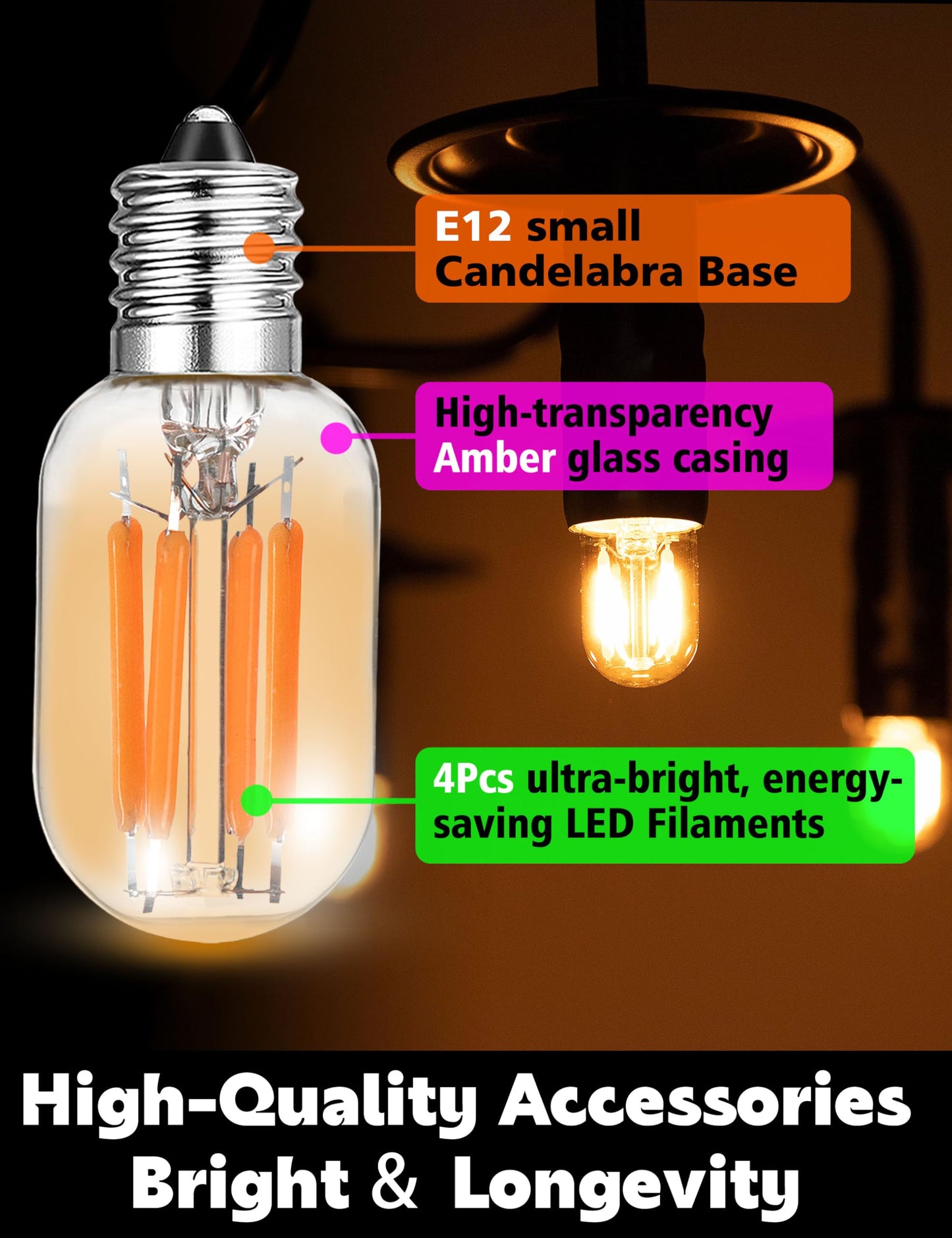 Xyanmc E12 Night Light Bulbs 15W-20W Equivalent, 2200k Warm Amber Sleep Light Bulb, T22 E12 Candelabra Base Salt lamp Bulb 2W 200lm for String Light Decorative Bulb Chandeliers Bedside Bulbs (2 Pack)