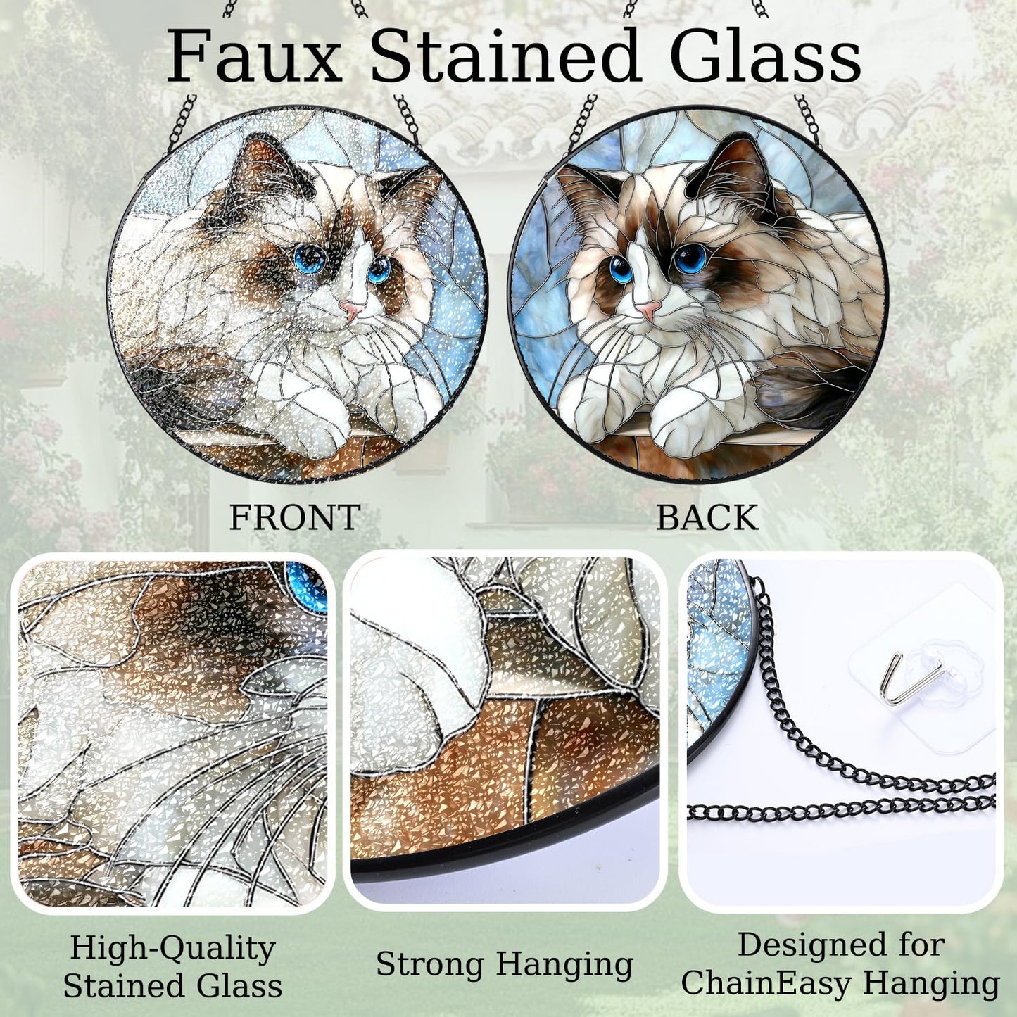 Gifts for Cat Lovers Stained Glass Suncatcher, Cute White Cat Suncatchers for Windows Hanging, Sun Catchers Indoor Wall Art Home Decor, 7.8in*7.8in