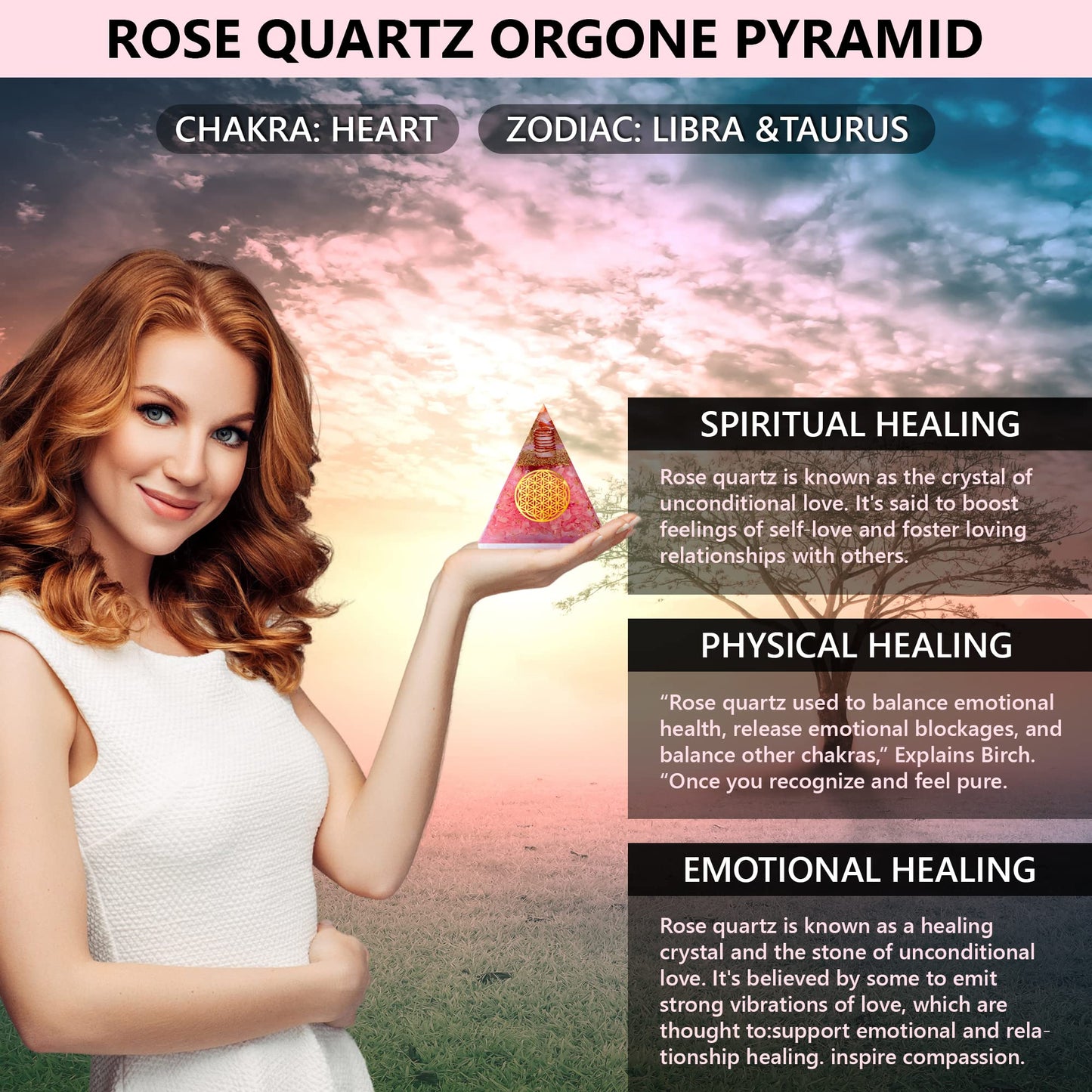 ANAYA AGATE Rose Quartz Orgone Pyramid – Handmade Orgonite Pyramid with Flower of Life – Rose Quartz Crystal Pyramid for Love, Relationship, Chakra Balance – Meditation Pyramid for Yoga, Reiki