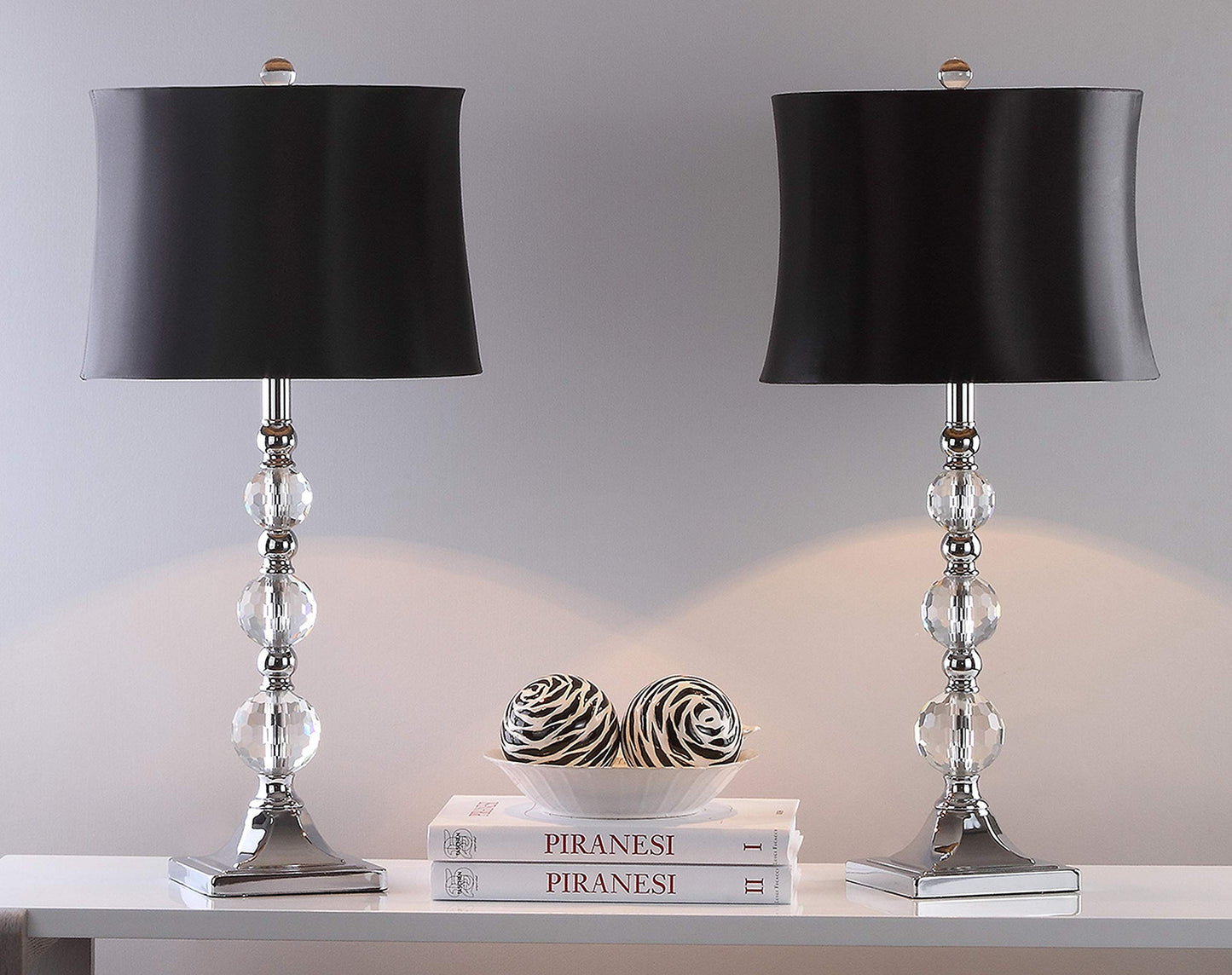SAFAVIEH Lighting Collection Maeve Modern Crystal Ball/ Black Shade 28-inch Bedroom Living Room Home Office Desk Nightstand Table Lamp Set of 2 (LED Bulbs Included)