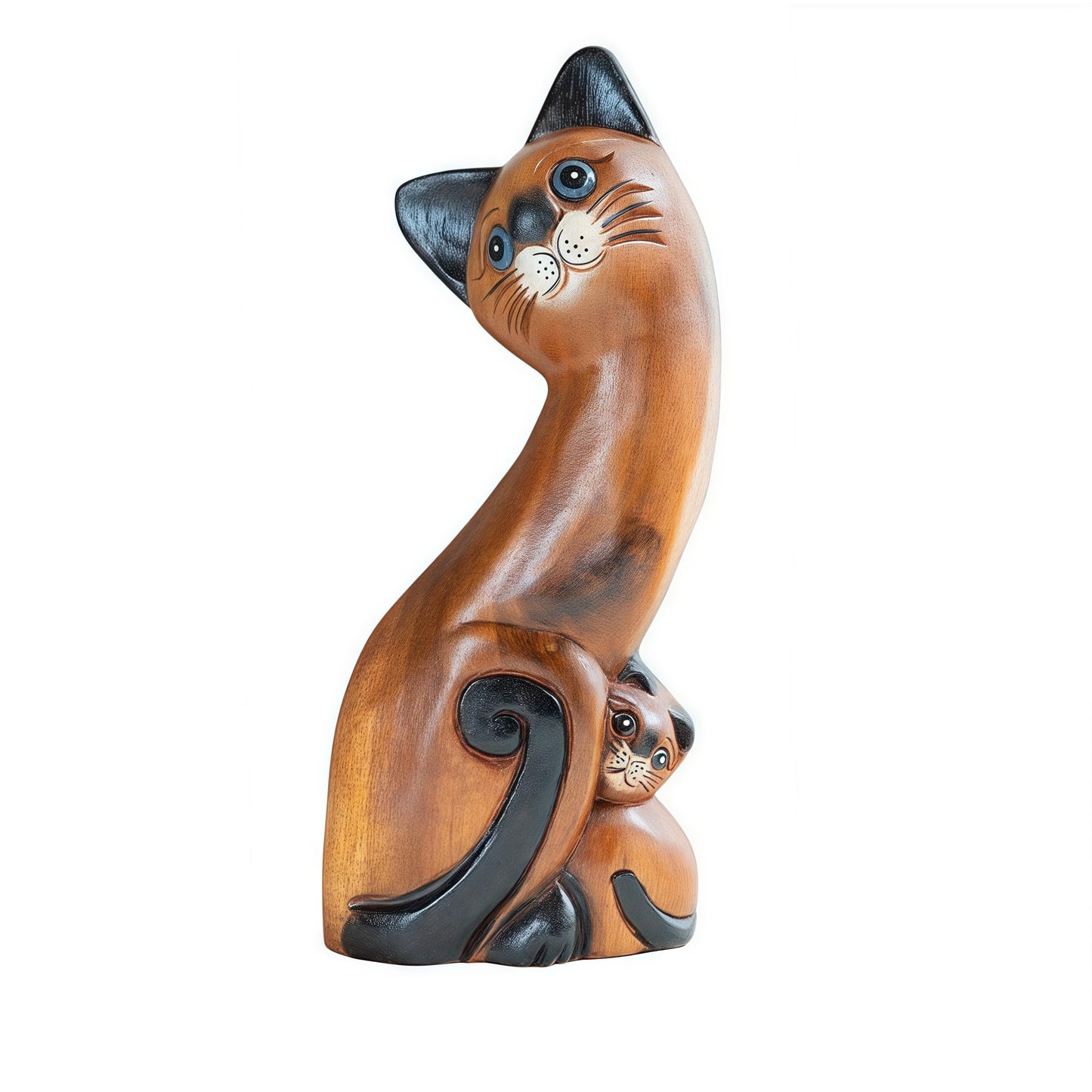 FENGSHUI-CAISHEN Top Wooden Cat Statue & Figurine, Kitten Decor, Kitty Sculpture, Cat Home Office Desk Decor