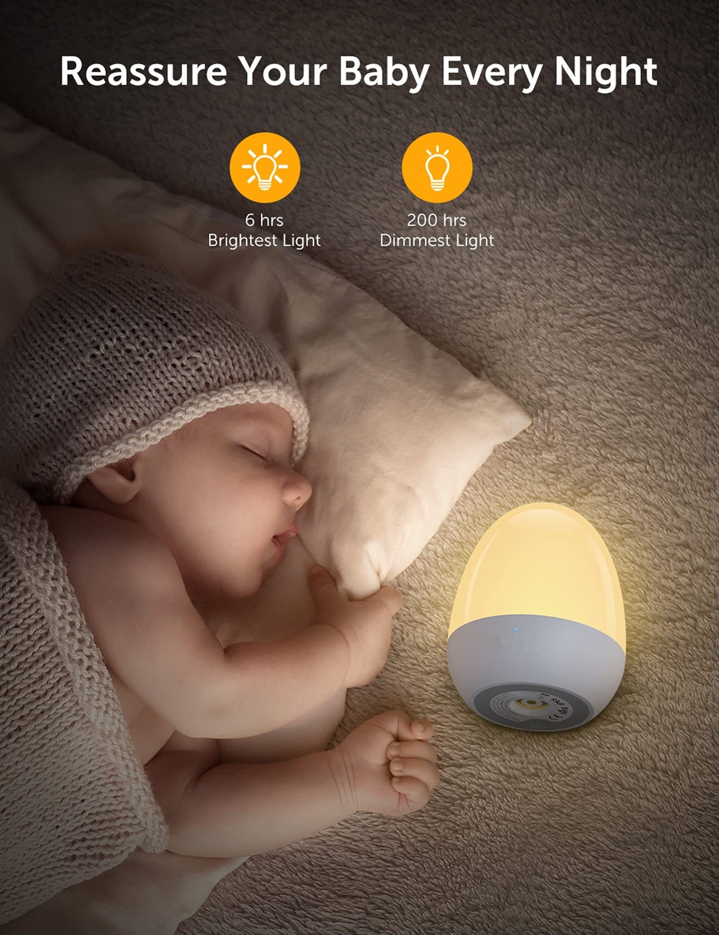 JolyWell Baby Night Light for Kid, Portable Egg Nightlight with Stable Charging Pad, Touch Nursery Night Lamp for Breastfeeding, Toddler Night Light for Bedroom, Timer Setting, ABS+PC, White-2