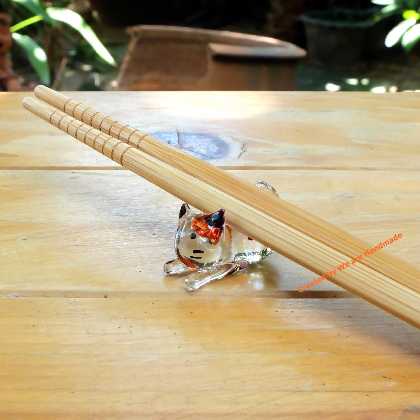Handmade Mini 2" Cat Figurine Blown Glass Art Chopstick Rest Dinner Decoration, Miniature Pet Animals, Home or Table Decor Gift Ideas (White with Polka Dot Cat No.2)