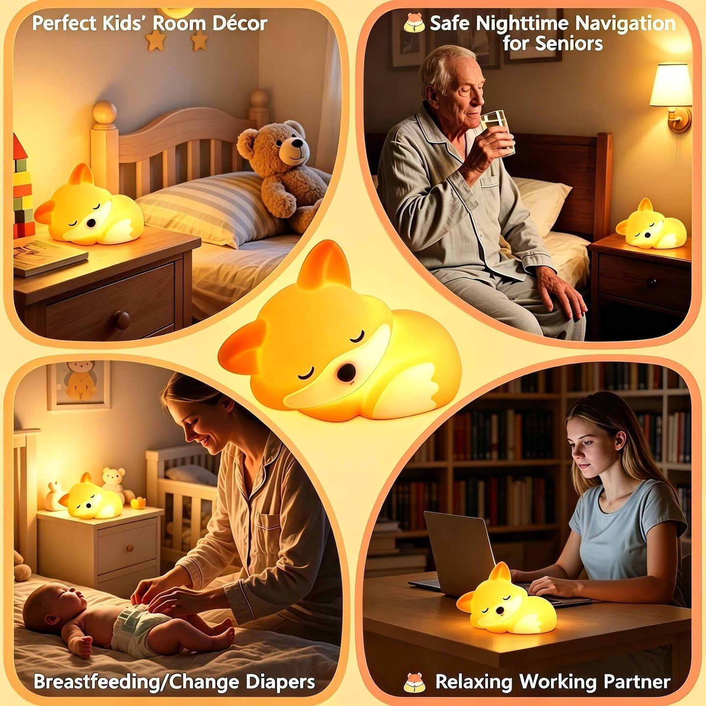 YR YRHH-PET Cute Fox Lamp, Squishy Animal Night Light for Kids Baby Nursery