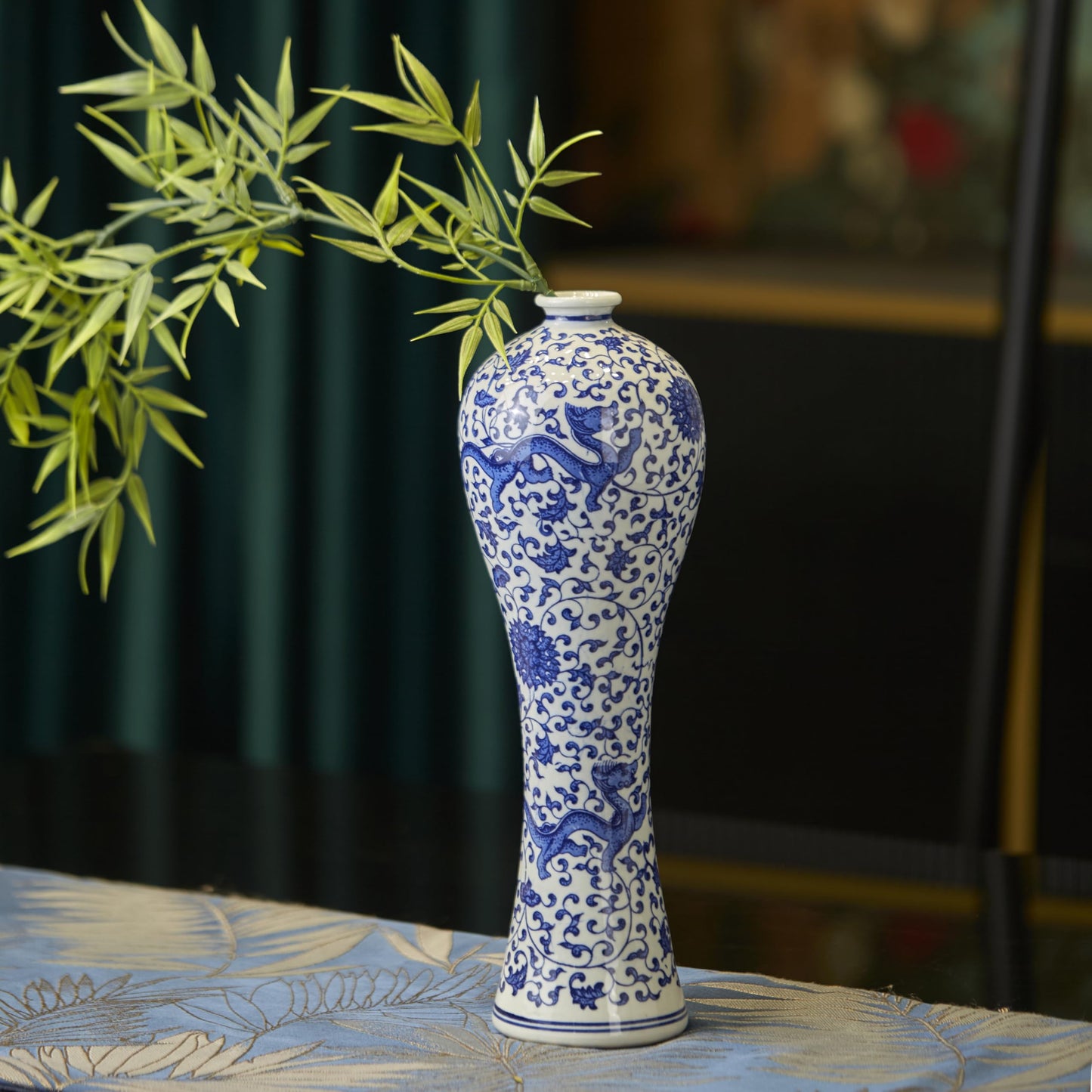 12.6" Blue and White Patterned Flower Vase Antique Ceramic Vases Ginger Jar Home Decoration, Dining Table Centerpiece, Living Room, Bookshelf, Olive Plant, Entryway, Mantle Fireplace Decor (Style 2)