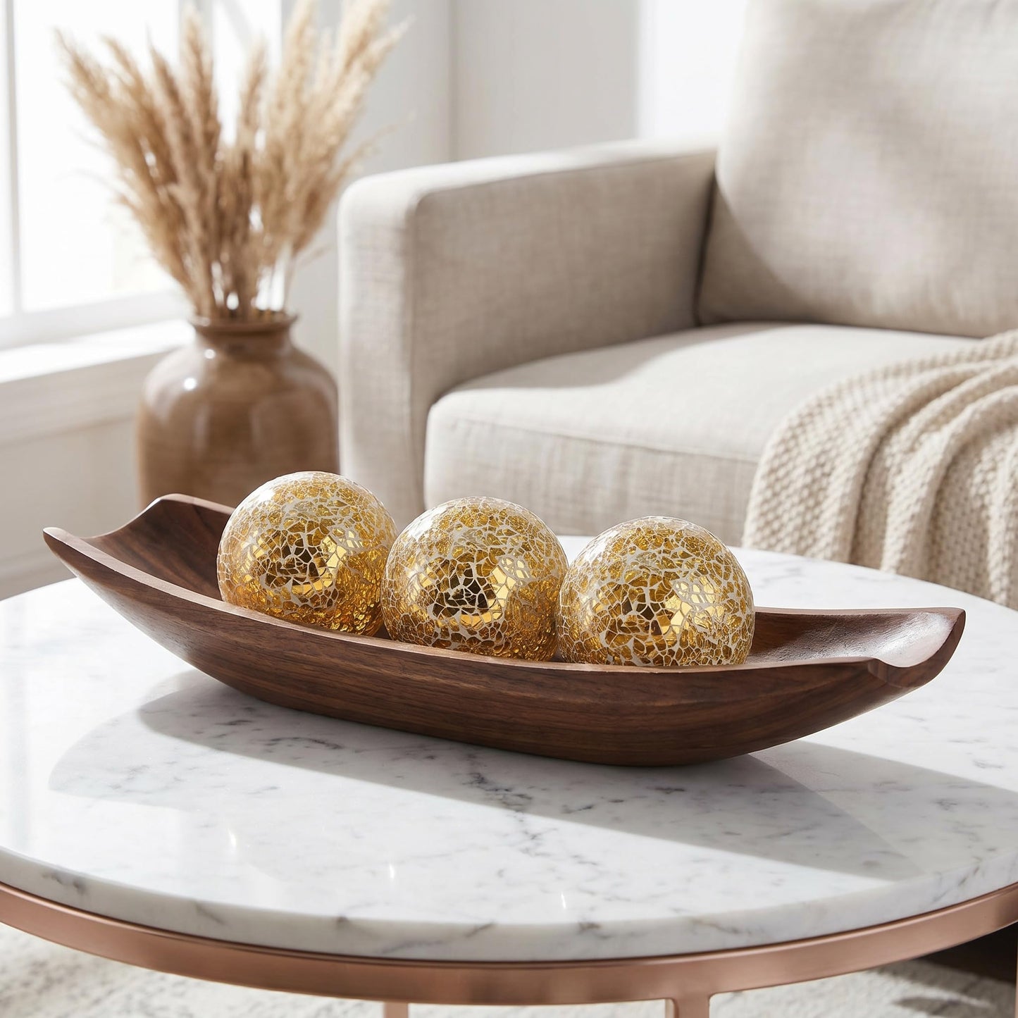 TOPZEA 3 Pack 4 Inch Gold Mosaic Glass Orbs, Decorative Balls Mosaic Spheres for Vase Fillers, Dinning & Coffee Table Centerpieces, Bowl Decor, Home & Christmas Decorations