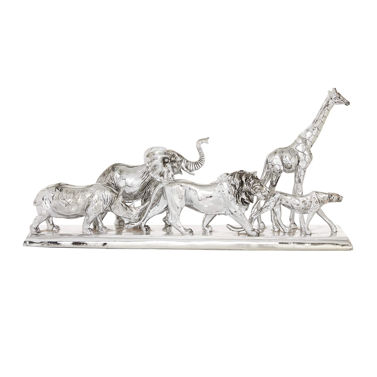 Deco 79 Polystone Safari animals Sculpture, 27" x 6" x 13", Silver