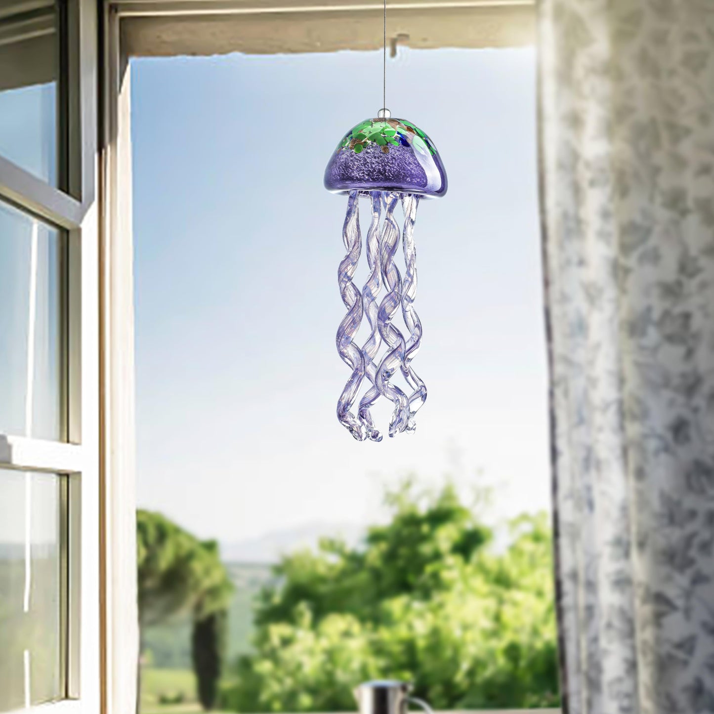 H&D HYALINE & DORA Purple Blown Glass Jellyfish Wind Chime Sea Glass Wind Chimes for Outside Jellyfish Wind Chimes Outdoor Sea Glass Decor for Patio Garden Balcony Porch(14in)