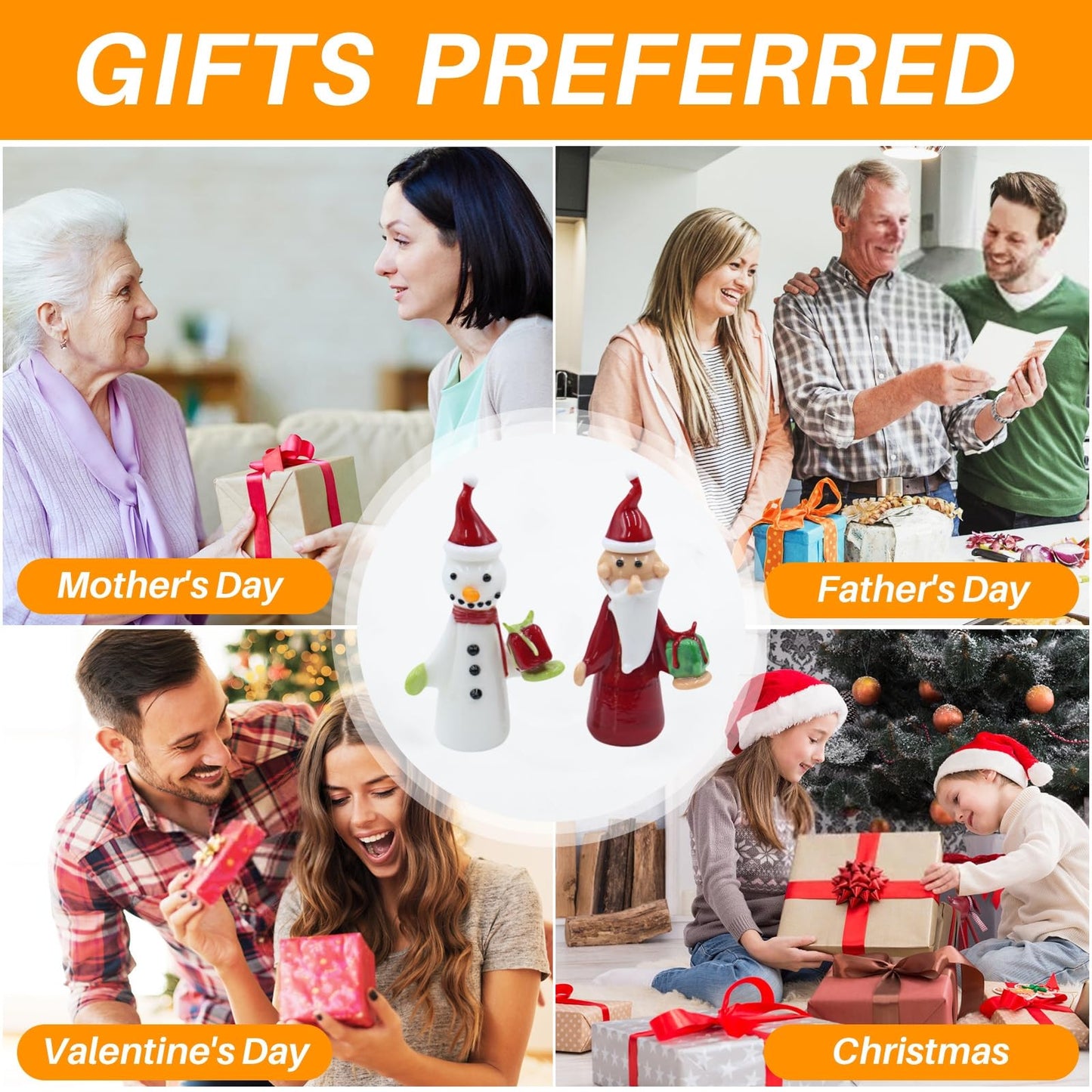 CHIGAGGLE 3¼'' Santa and Snowman Glass Figurines, 2pcs Handmade Glass Miniature Figurines, Set of Creative Christmas Small Hand Blown Glass Collectibles and Gifts - 2Ca2s2