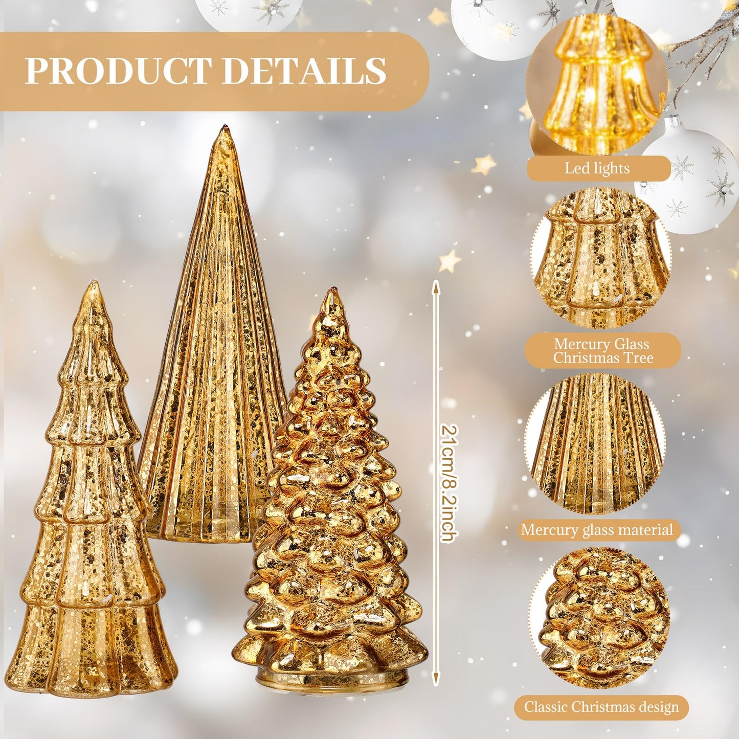 Flutesan 5 Pcs Lighted Mercury Glass Christmas Trees and Reindeer for Tabletop LED Christmas Tree Table Centerpiece Decoration for Home Xmas Party Mantel
