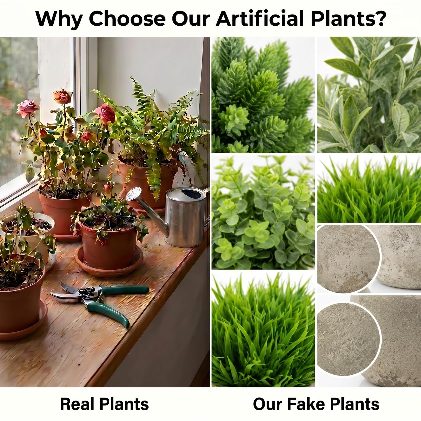 5 Pack Small Fake Potted Plants with Cement Pots - Realistic Faux Greenery Set, No Watering Low Maintenance, UV Resistant Artificial Plants for Shelf Office Bathroom Desk Decor, Indoor & Outdoor
