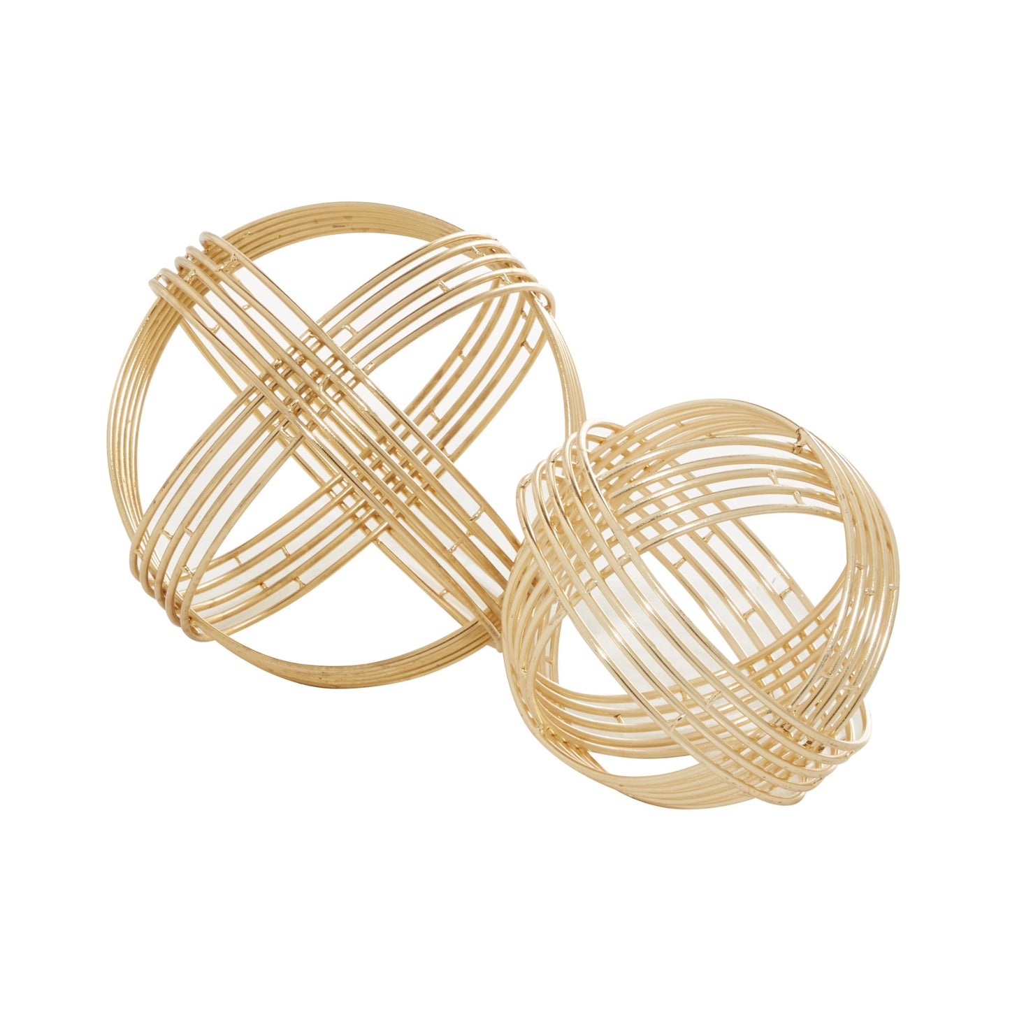 Deco 79 Metal Geometric Decorative Sculpture Layered Orb Home Decor Statues, Set of 2 Accent Figurines 9", 7"W, Gold