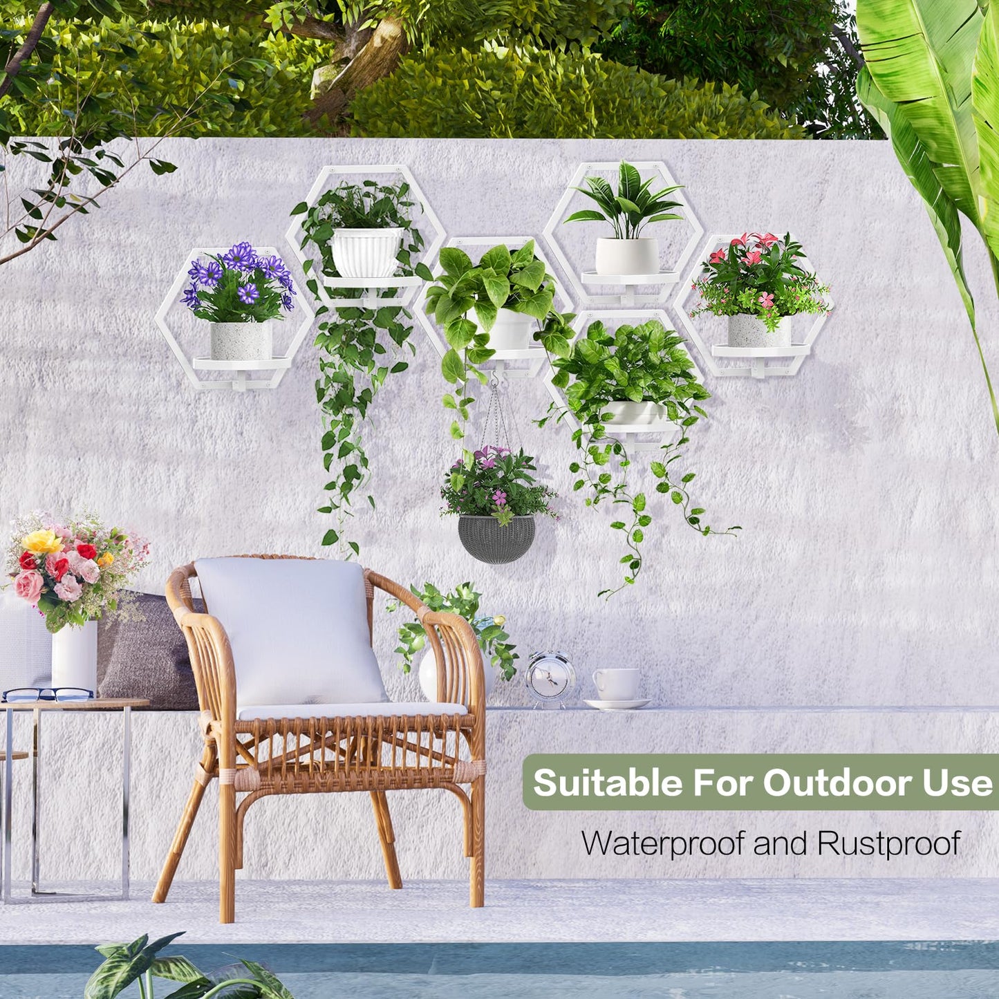 JOPBENG 3 Packs Wall Planters for Indoor Plants, 7.9inch Metal Wall Plant Holder Hanger Wall Decor, Wall-Mounted Hanging Planters Window Plant Shelves Outdoor(White)