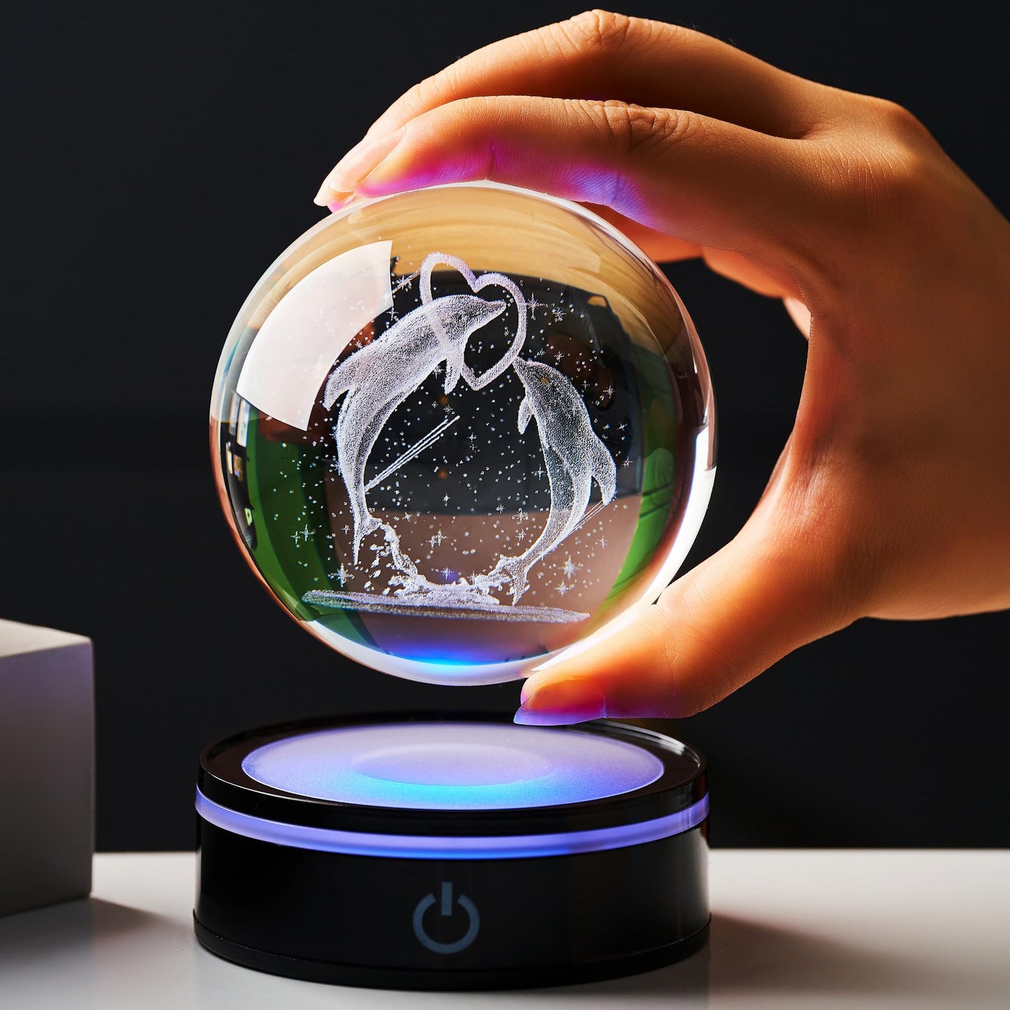 Ghtixsu 3D Laser Crystal Ball Dolphin Gifts for Women Men,Dolphin Decor Glass Figurines Statue Stuff for Room Decorations Birthday for Lovers Keepsake Paperweight