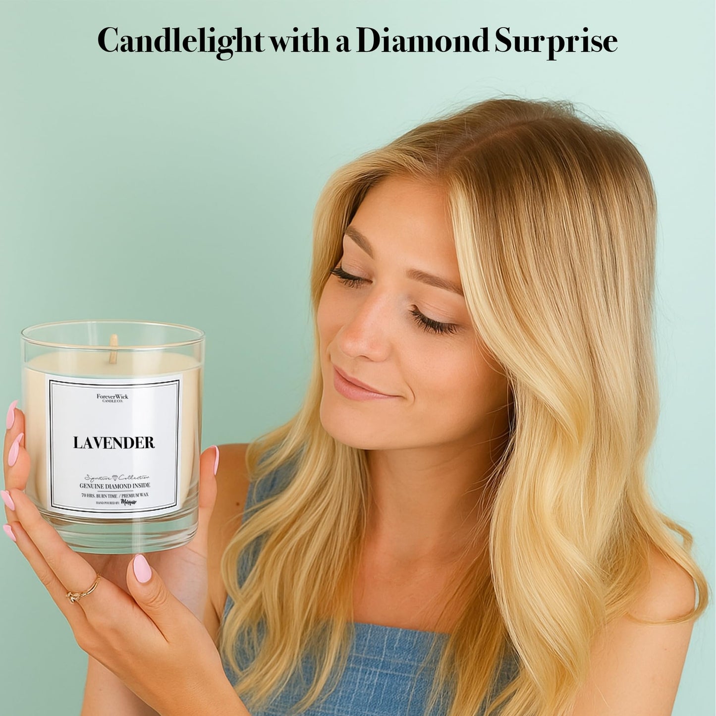 Lavender & Magnolia Surprise Candle with Diamond Inside | Foreverwick Candles | Scented Soy Candles Gifts for Women Aromatherapy Candle Wax | Romance Candles All-Natural Organic Soy Candle 14oz | 70h