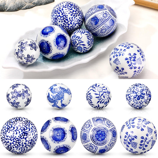 Ziliny 8 Pcs Porcelain Decorative Balls for Centerpiece Bowls 3.14'' /2.36'' Blue and White Ceramic Chinoiserie Balls for Vases Tray Bowl Basket Tables Christmas Wedding Party Home Decor