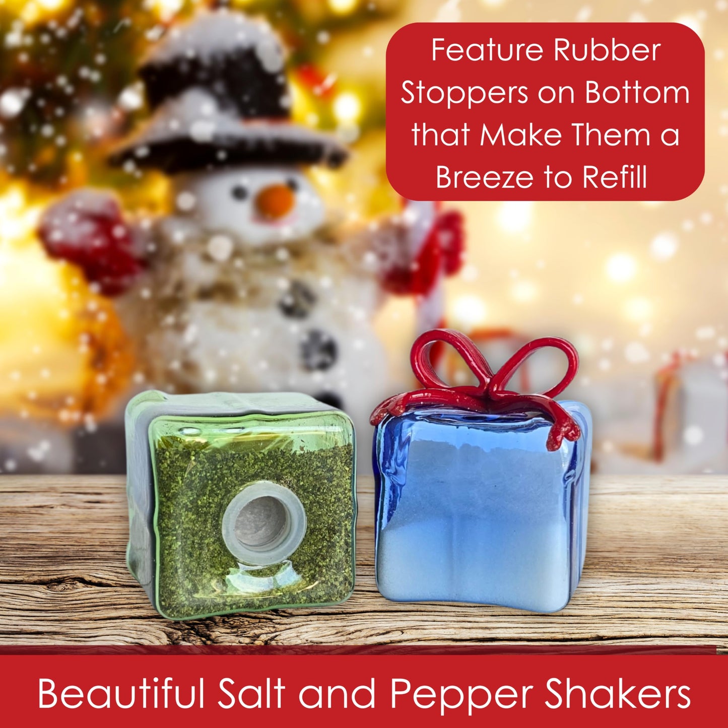 Gift Essentials Blown Glass Christmas Gift Salt and Pepper Shaker Set – Mini Decorative Salt and Pepper Shakers – Gift Boxed Holiday Table Decor – Novelty Winter Present Design