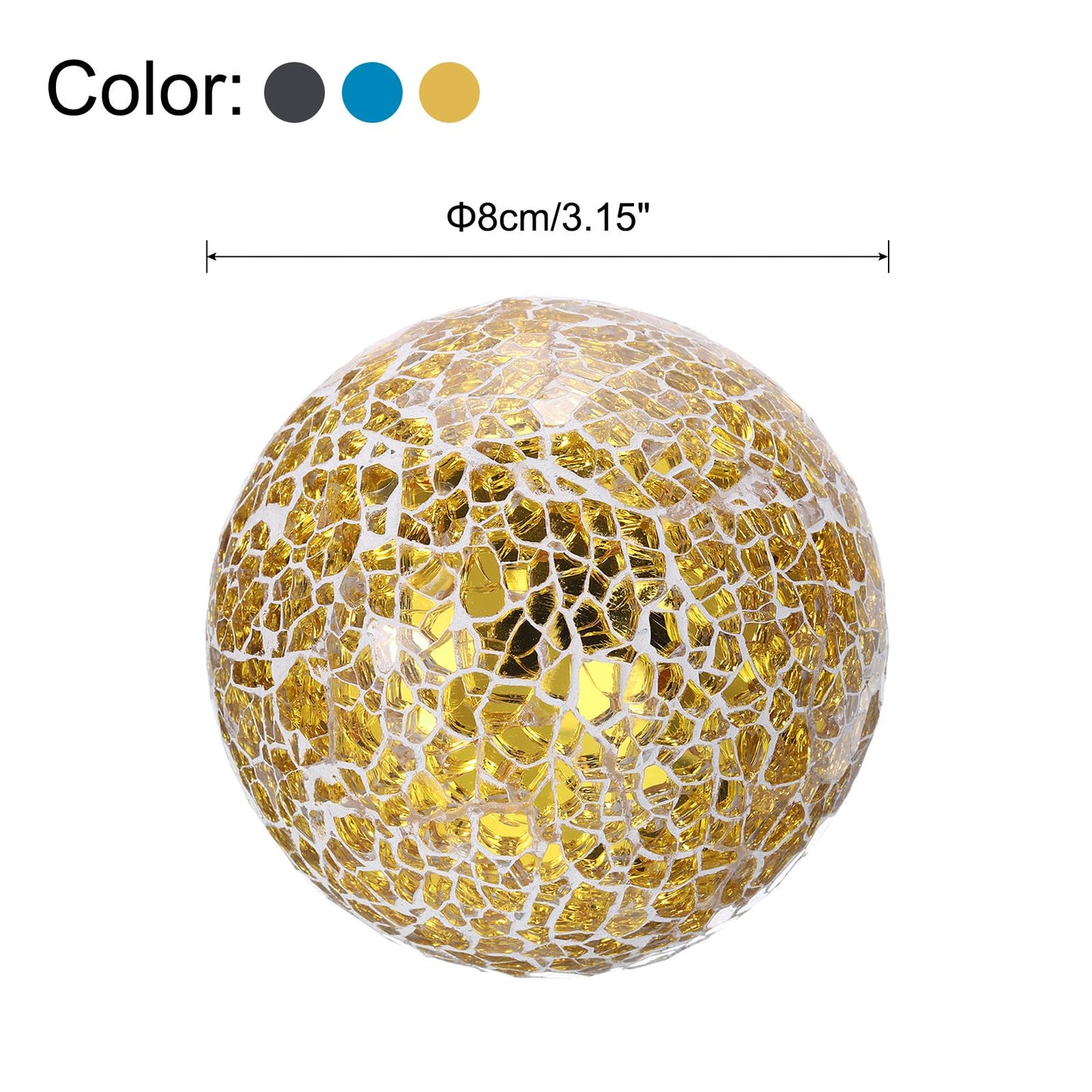 uxcell 3Pcs Decorative Glass Balls 3.15 Inch Orbs Centerpiece Balls Mosaic Glass Ball Sphere for Decor Bowls Vases Dining Table Party, Gold, Silver Black, Blue