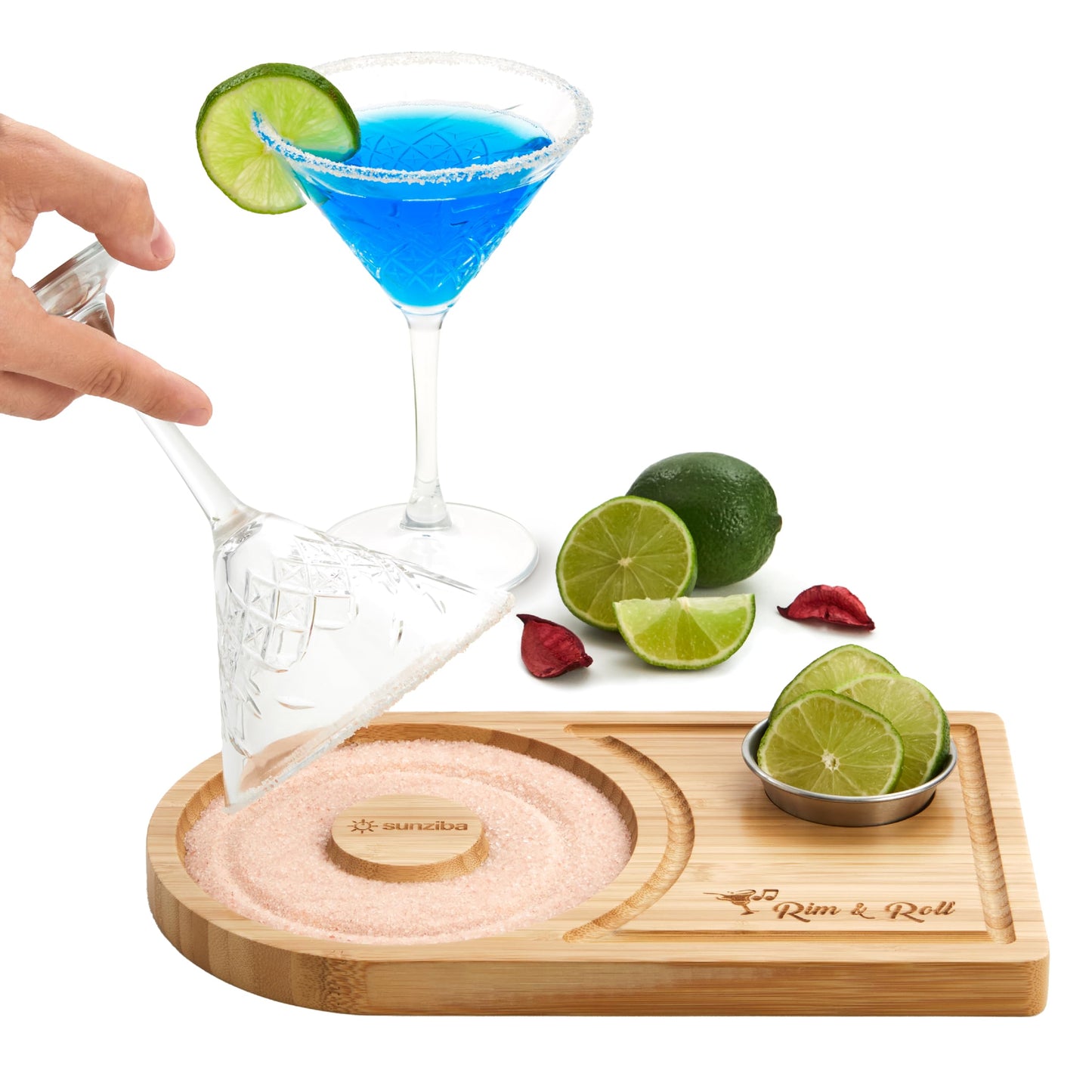 Sunziba Margarita Salt Rimmer Set for up to 6" Rims | Bamboo Salt Rimmer for Cocktails | Bartender Accessories & Home Bar Gift | Margarita Kit and Bartender Tool